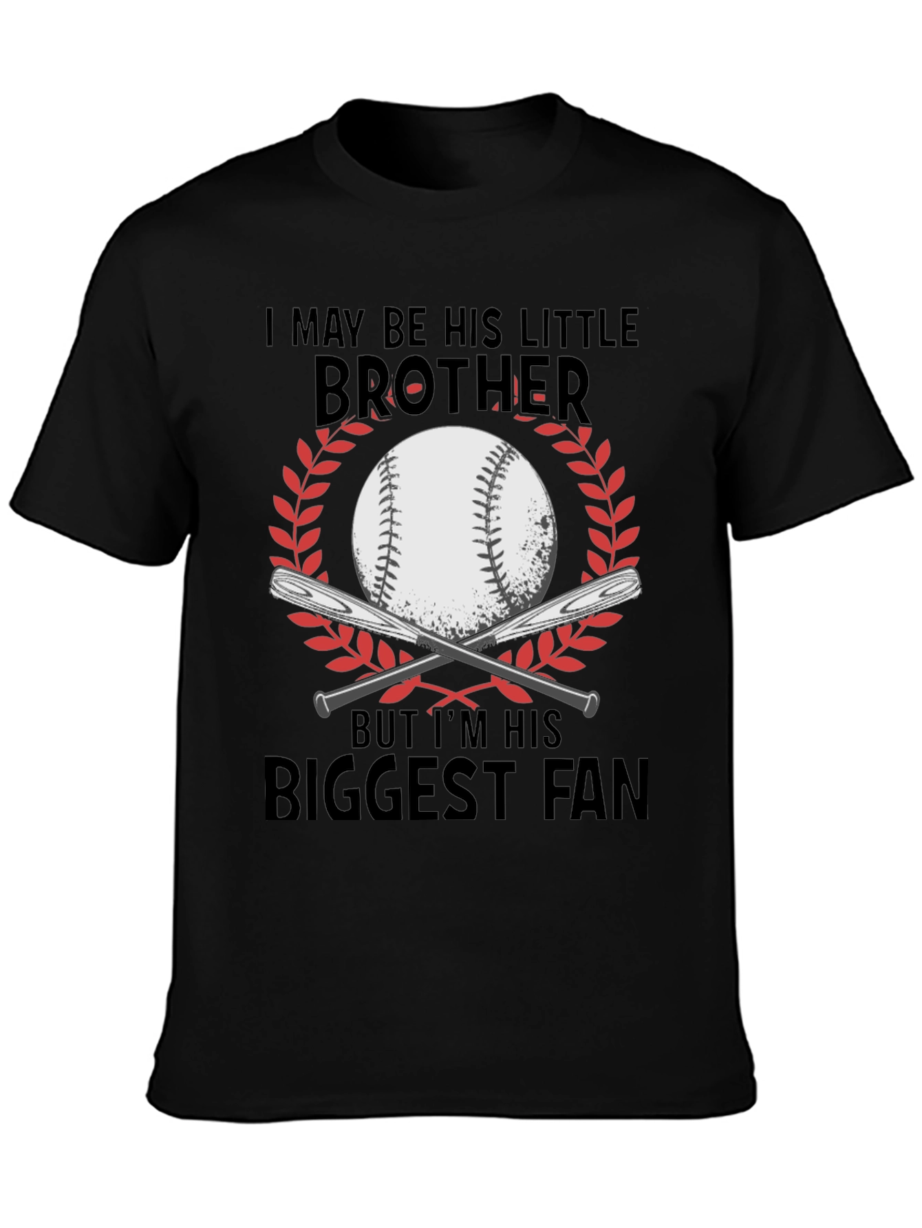 Black Little Brother Biggest Fan Baseball T-Shirt view 3