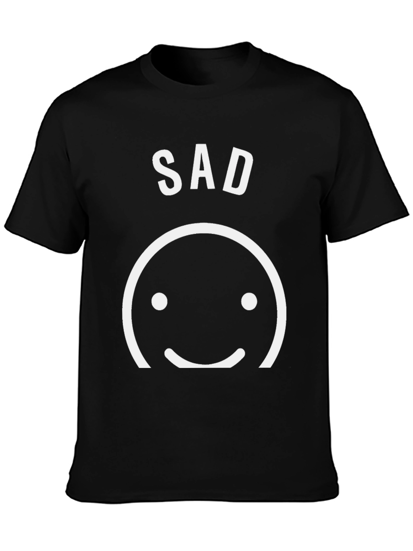 Black Sad Face Graphic Tee - Unisex Black Cotton T-Shirt view 3