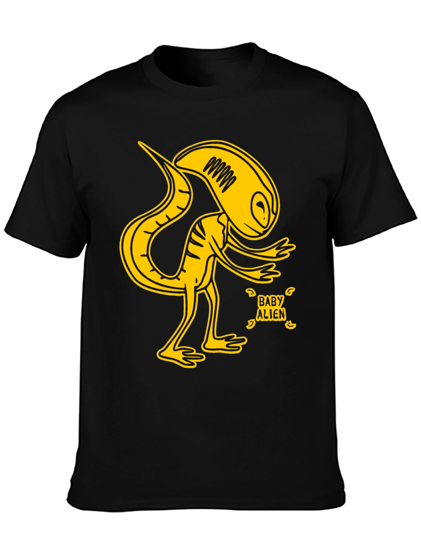 Black Baby Alien Graphic T-Shirt - Yellow Design view 3