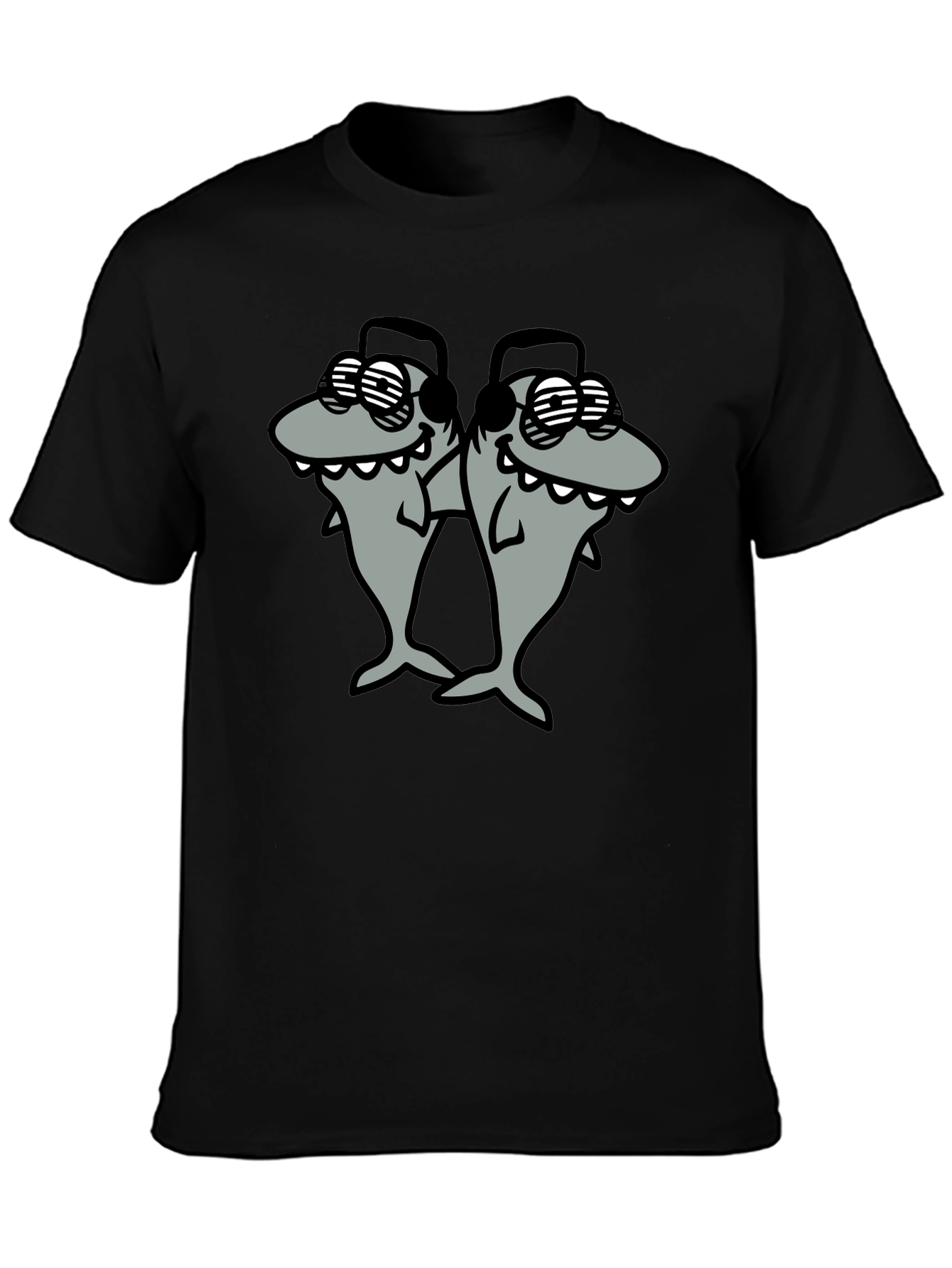 Black Shark DJ Black T-Shirt - Cool Cartoon Graphic Tee view 3
