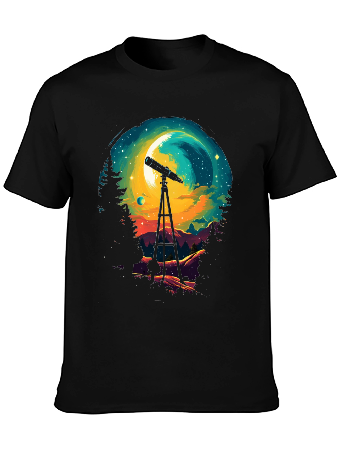 Black Astronomy Night Sky Telescope Graphic T-Shirt view 3