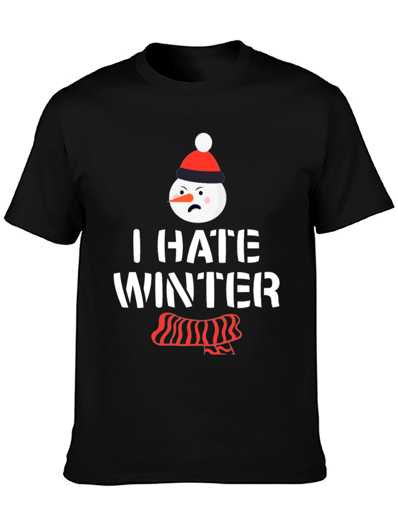 Black I Hate Winter T-Shirt, Funny Snowman Tee view 3