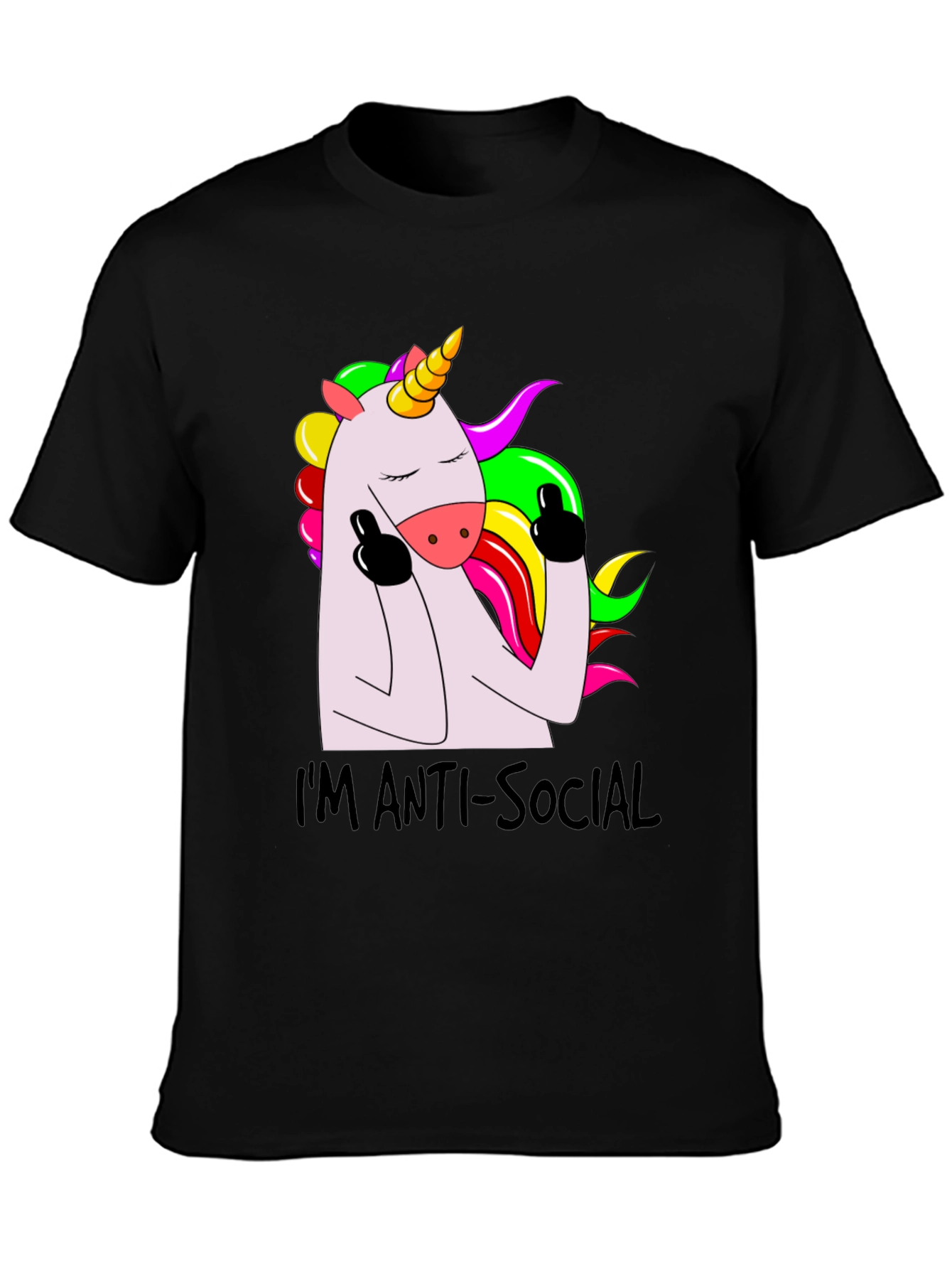 Black Anti-Social Unicorn Graphic Tee - Soft Black Cotton view 3