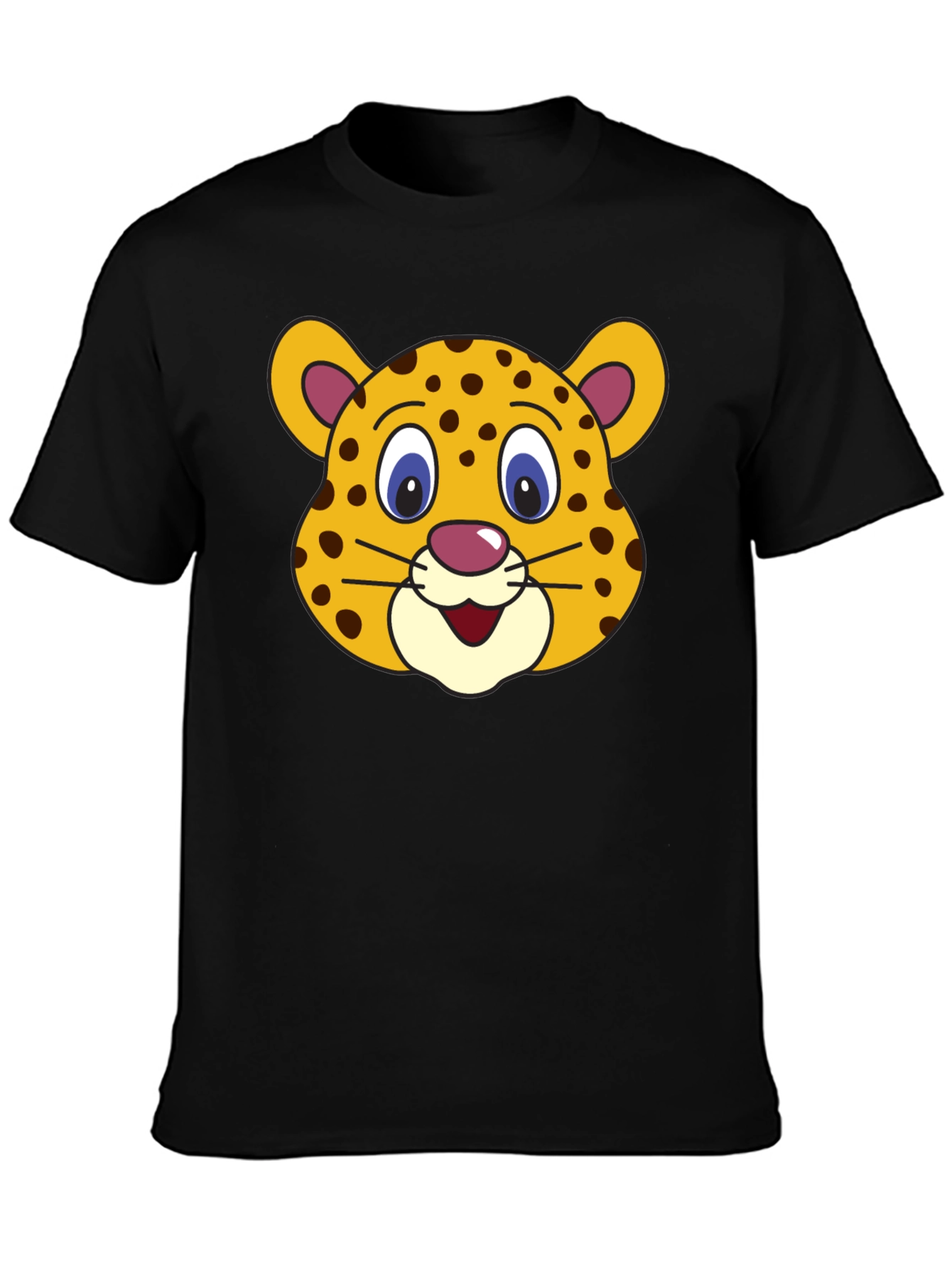 Black Cartoon Leopard Graphic Black T-Shirt view 3