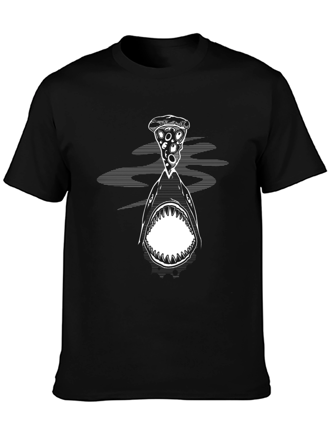 Black Pizza Shark Graphic Tee - Black Cotton T-Shirt view 3