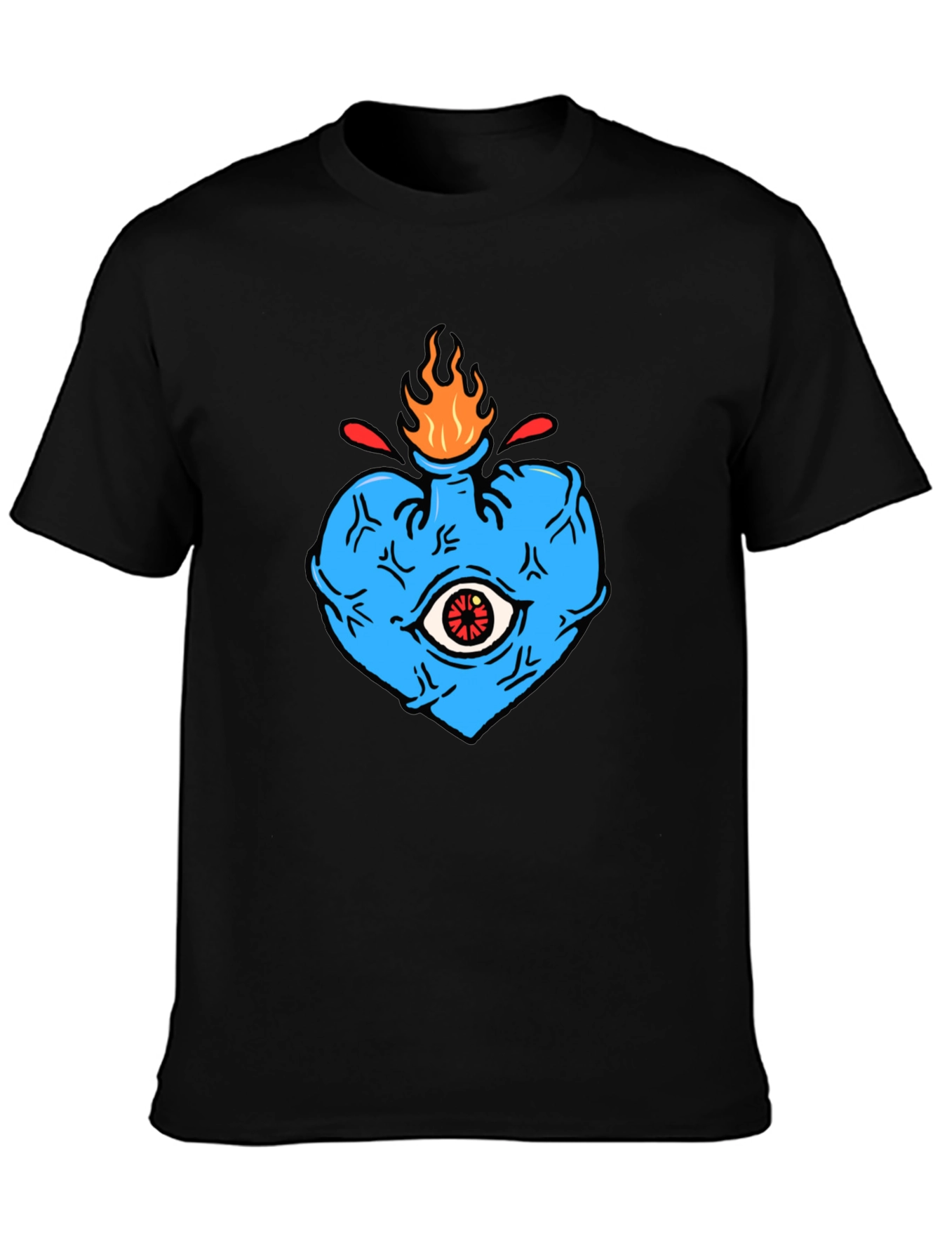 Black Men's Graphic Tee - Burning Heart Eye Design view 3