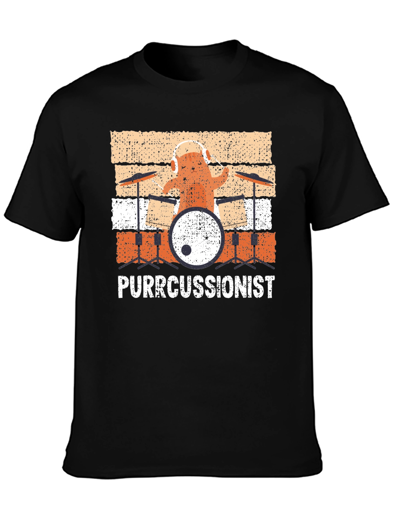 Black Purrcussionist Drummer Cat T-Shirt view 3