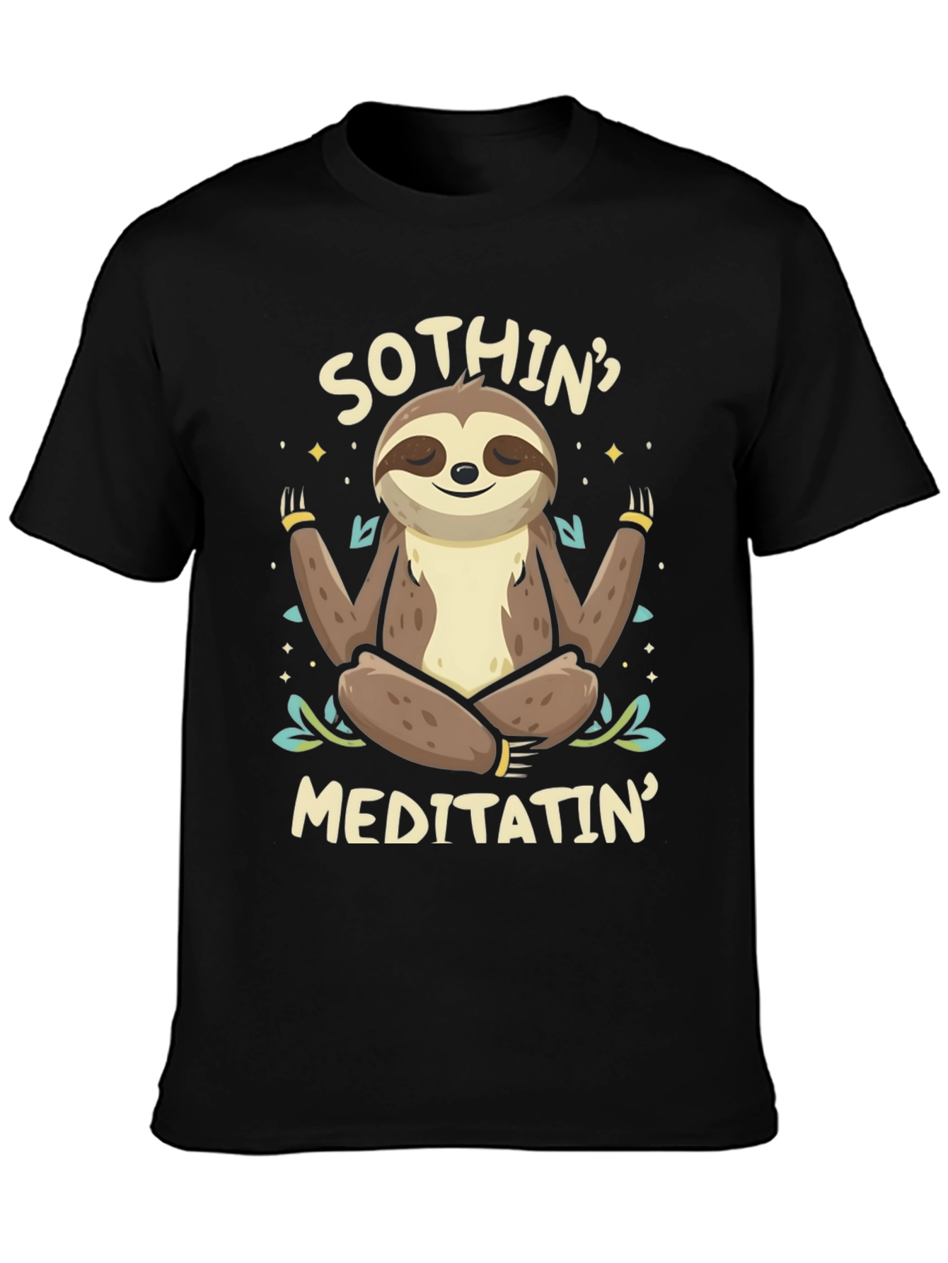 Black Men's "Sothin' Meditatin'" Sloth Graphic T-Shirt view 3