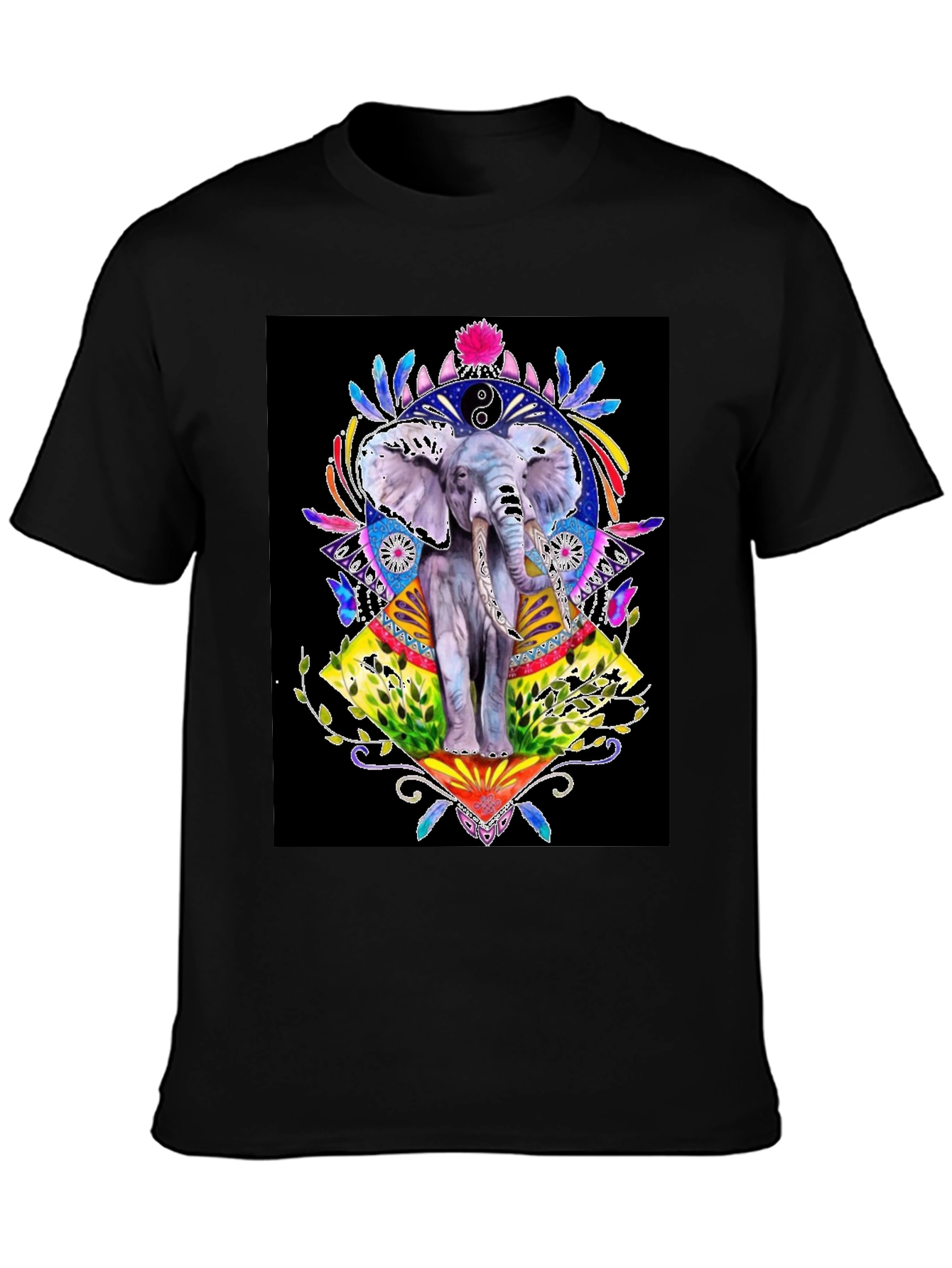 Black Elephant Art Graphic T-Shirt - Unisex Black Tee view 3