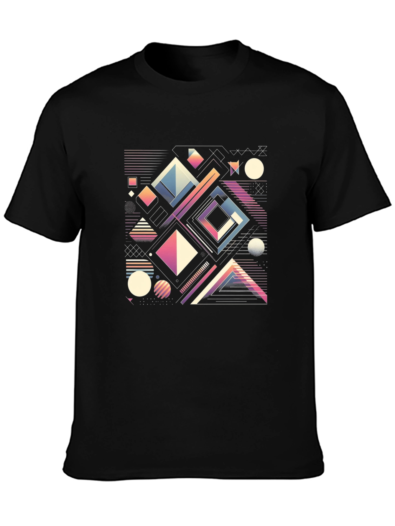 Black Geometric Pattern T-Shirt - Retro Modern Style view 3