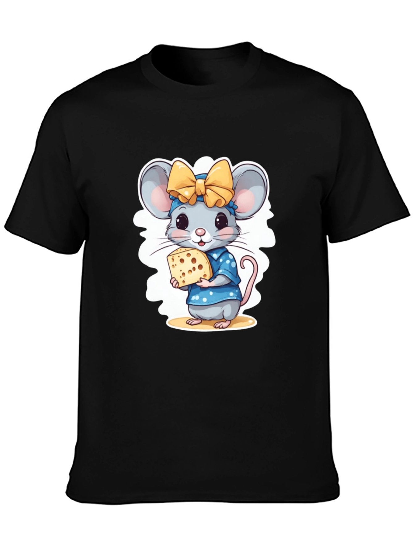 Black Cute Cartoon Mouse Cheese Lover T-Shirt view 3