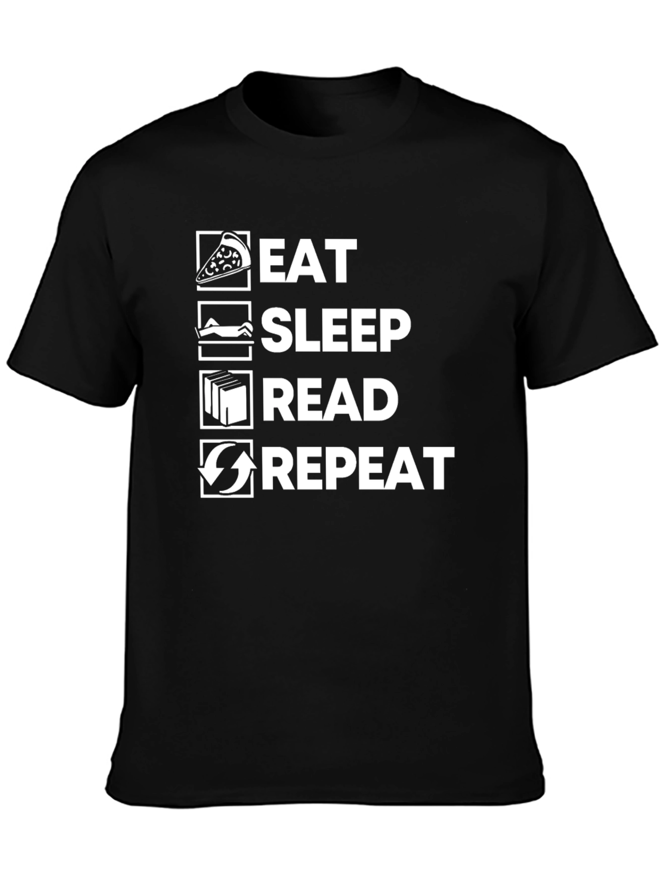 Black Eat Sleep Read Repeat Funny T-Shirt view 3