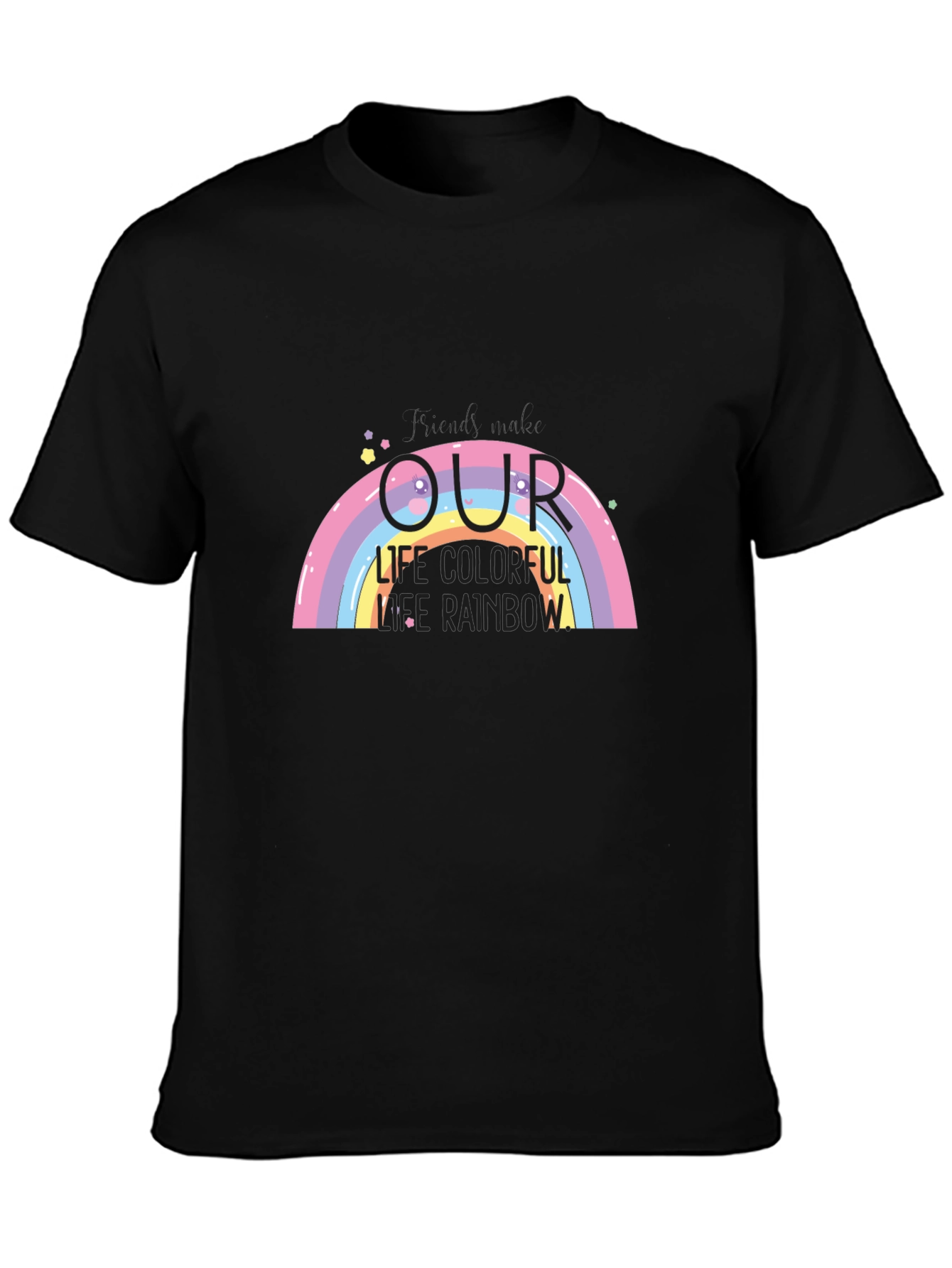 Black Rainbow Life Colorful Graphic T-Shirt view 3