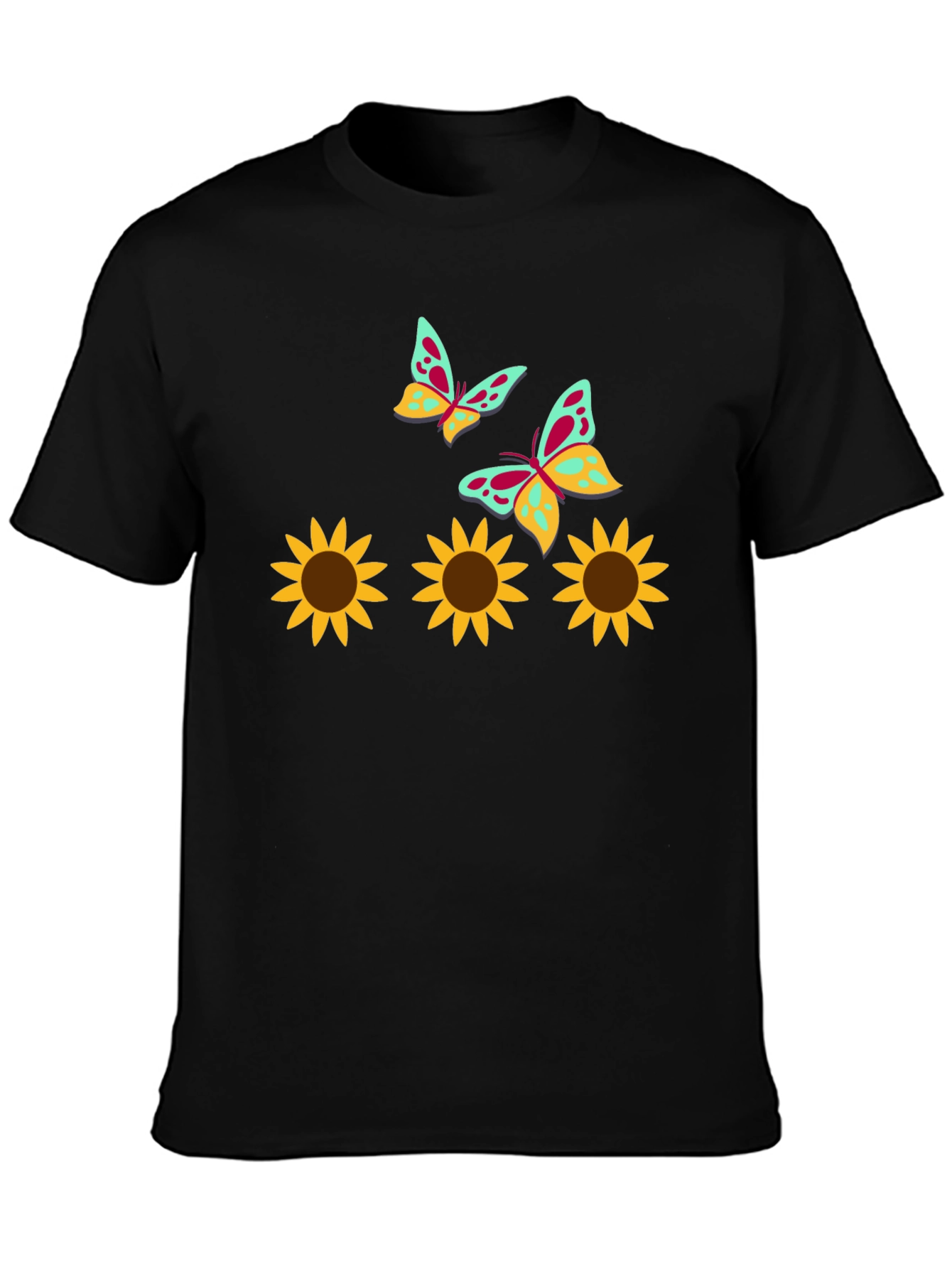 Black Sunflower and Butterfly Graphic Tee view 3