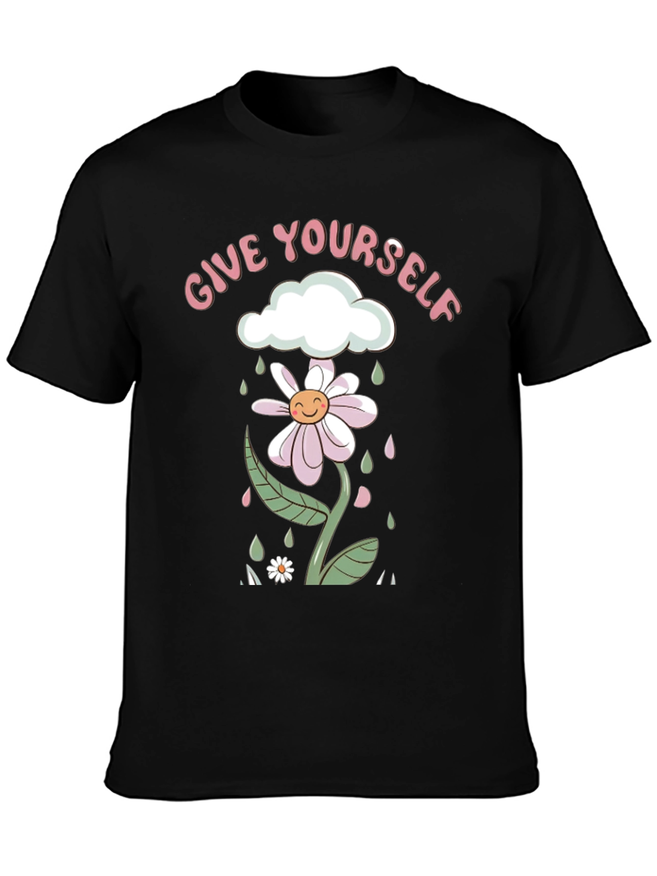Black Give Yourself Flower Tee - Black Graphic Print Shirt view 3