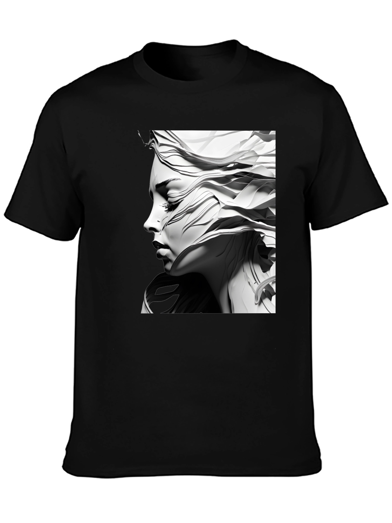 Black Abstract Woman Graphic Tee - Modern Art T-Shirt view 3