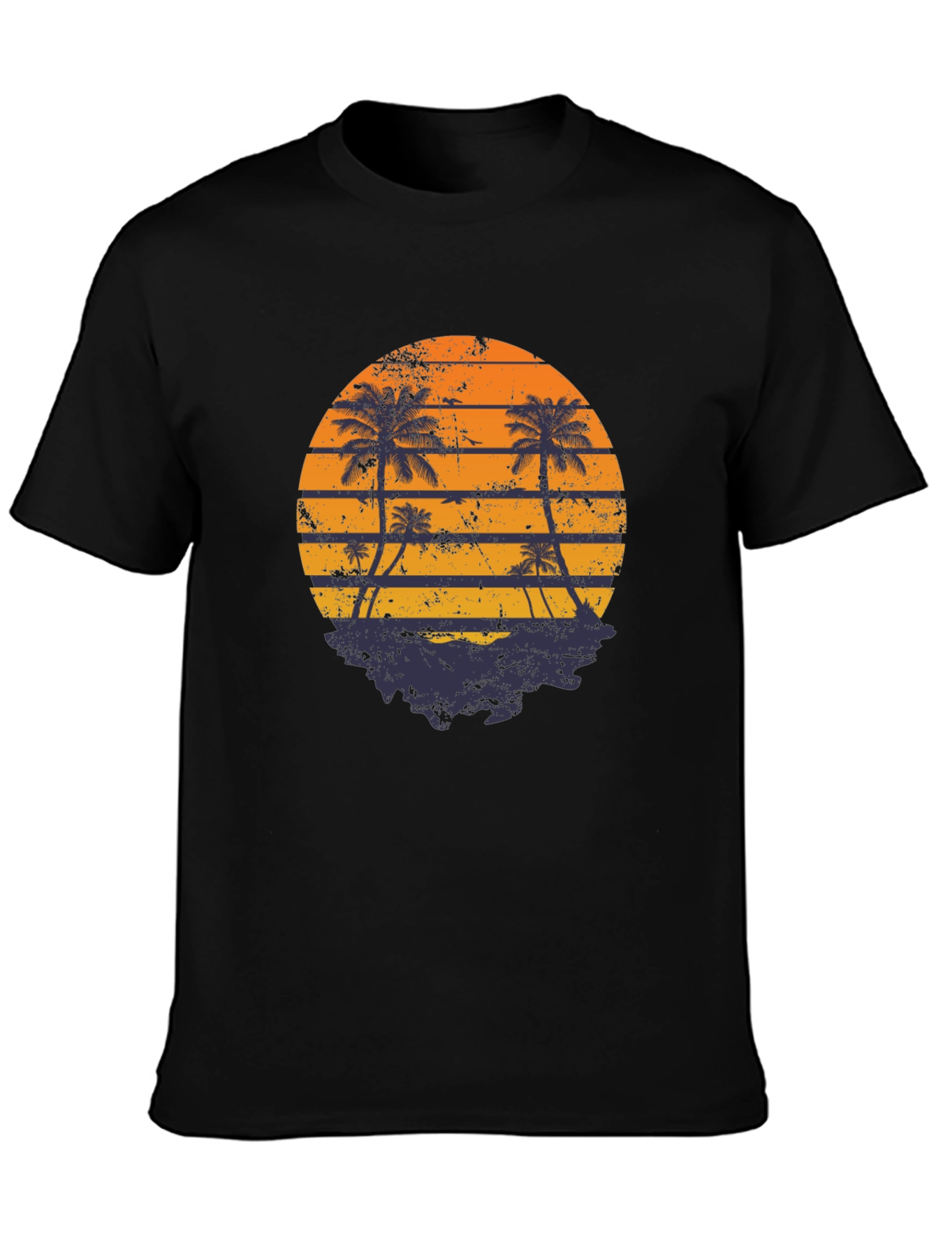 Black Retro Sunset Palm Tree Graphic T-Shirt view 3