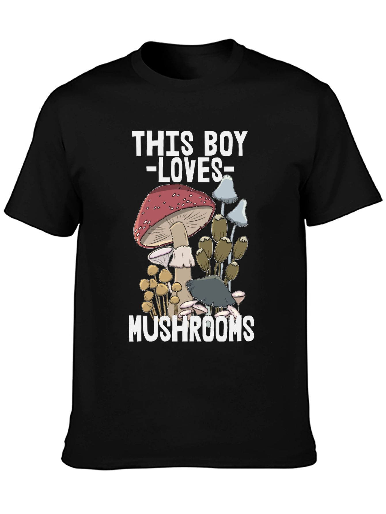 Black This Boy Loves Mushrooms T-Shirt view 3