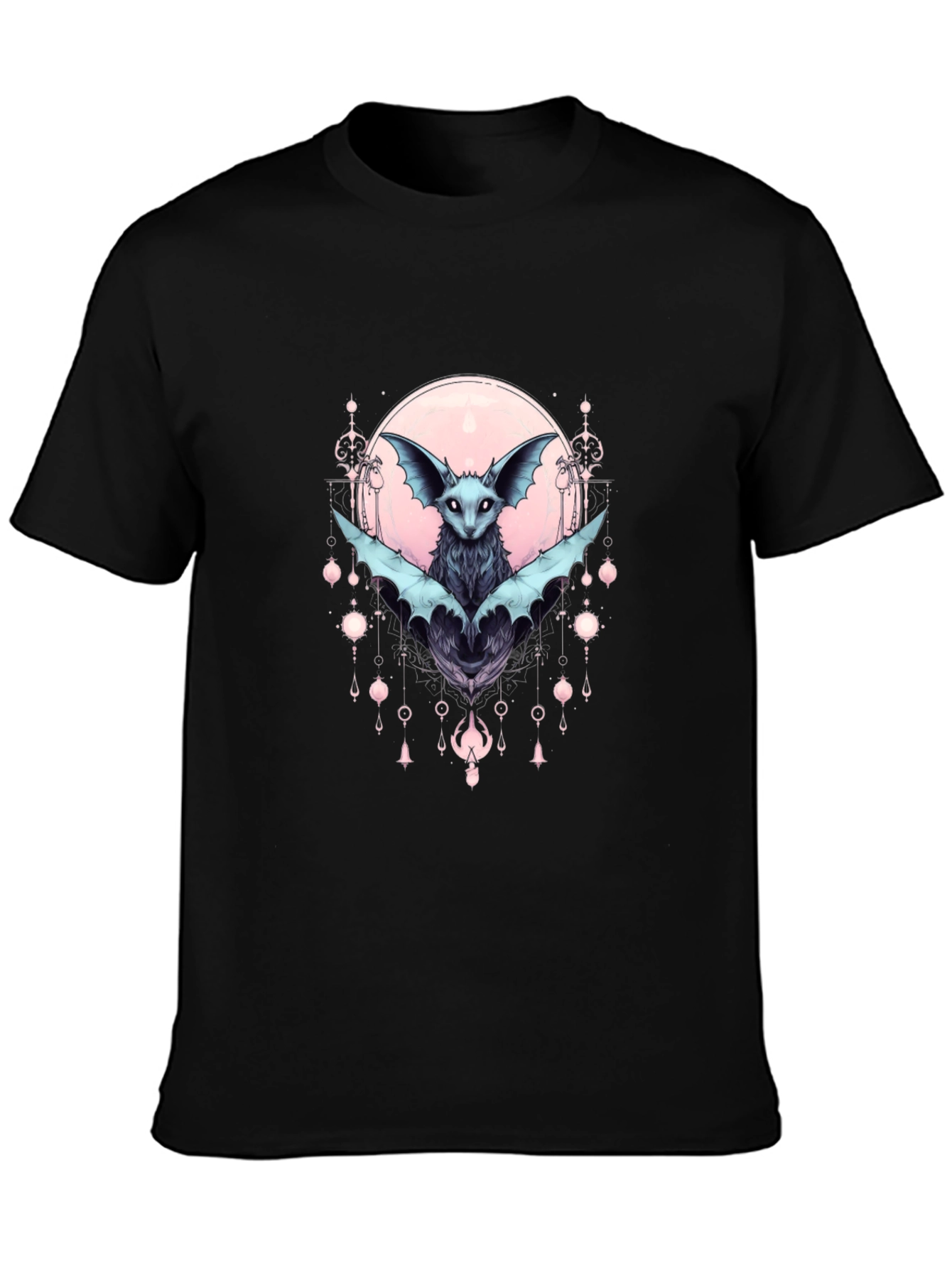 Black Gothic Bat Graphic Tee - Black Cotton T-Shirt view 3