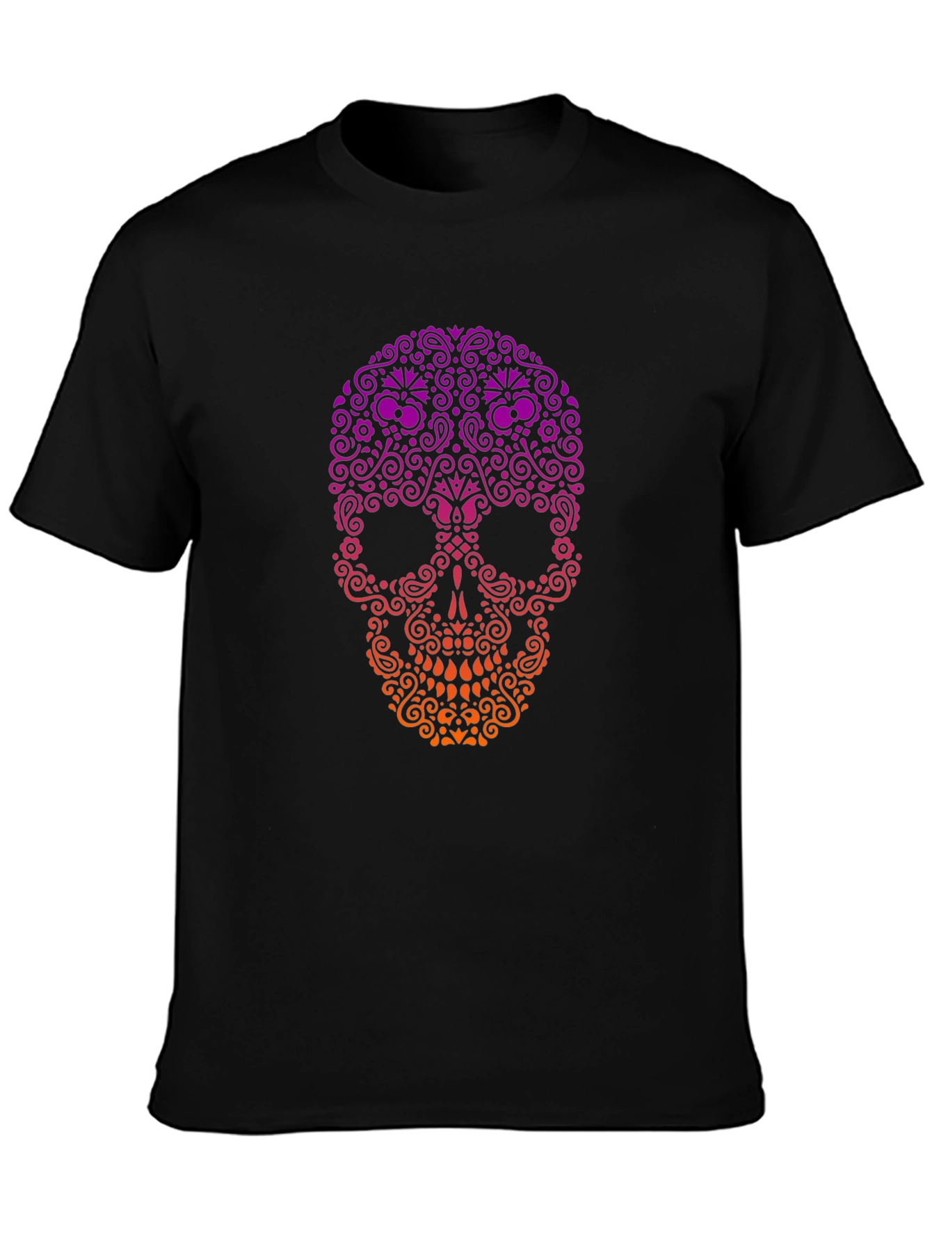 Black Ornamental Skull Graphic Tee - Black Cotton T-Shirt view 3
