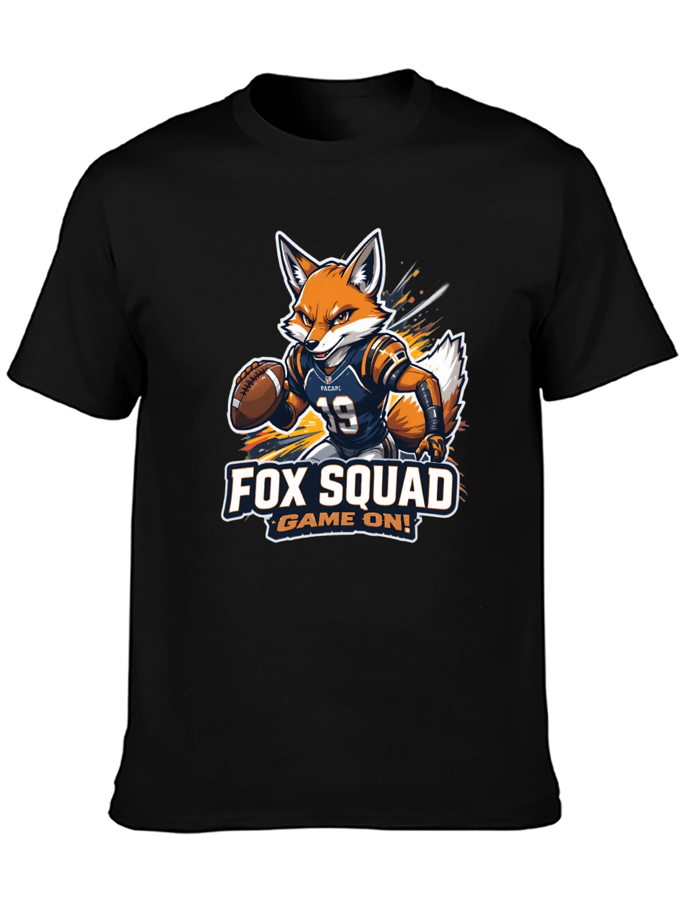 Black Fox Squad Football Game On! Black T-Shirt view 3