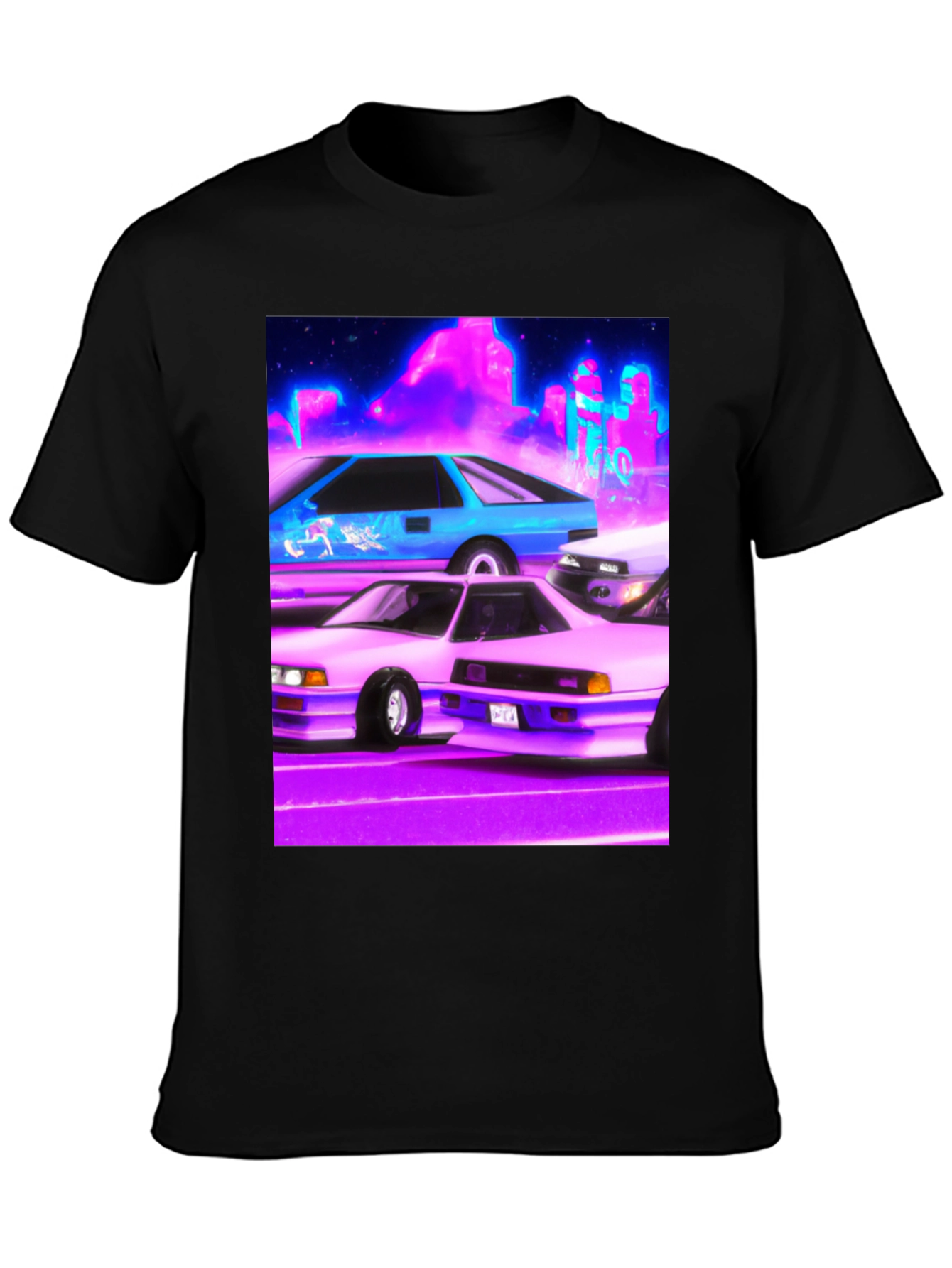 Black Retro Cars Graphic Tee - Black Cotton Blend Shirt view 3