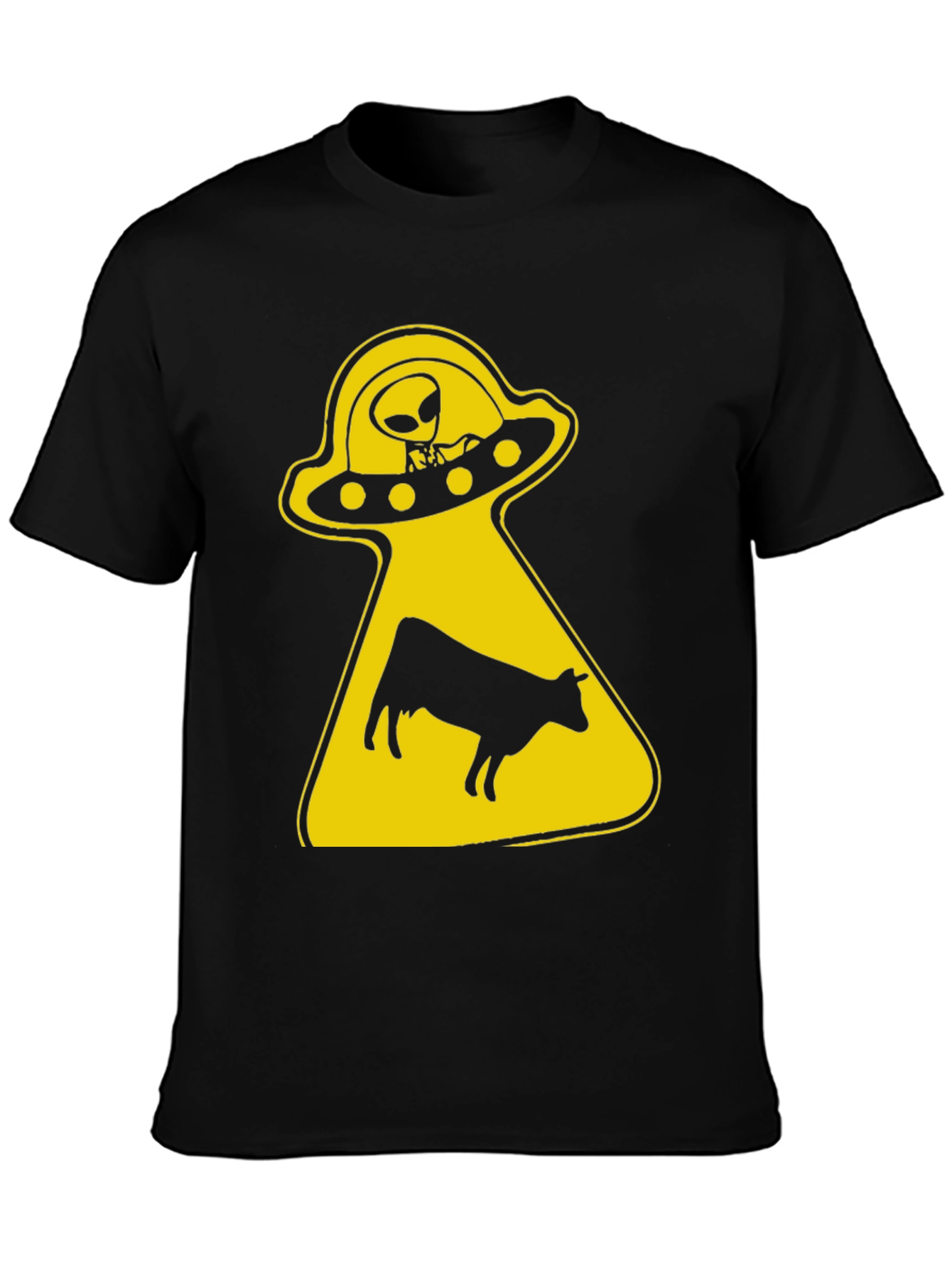 Black Alien Abduction Graphic Tee - Black Cotton T-Shirt view 3