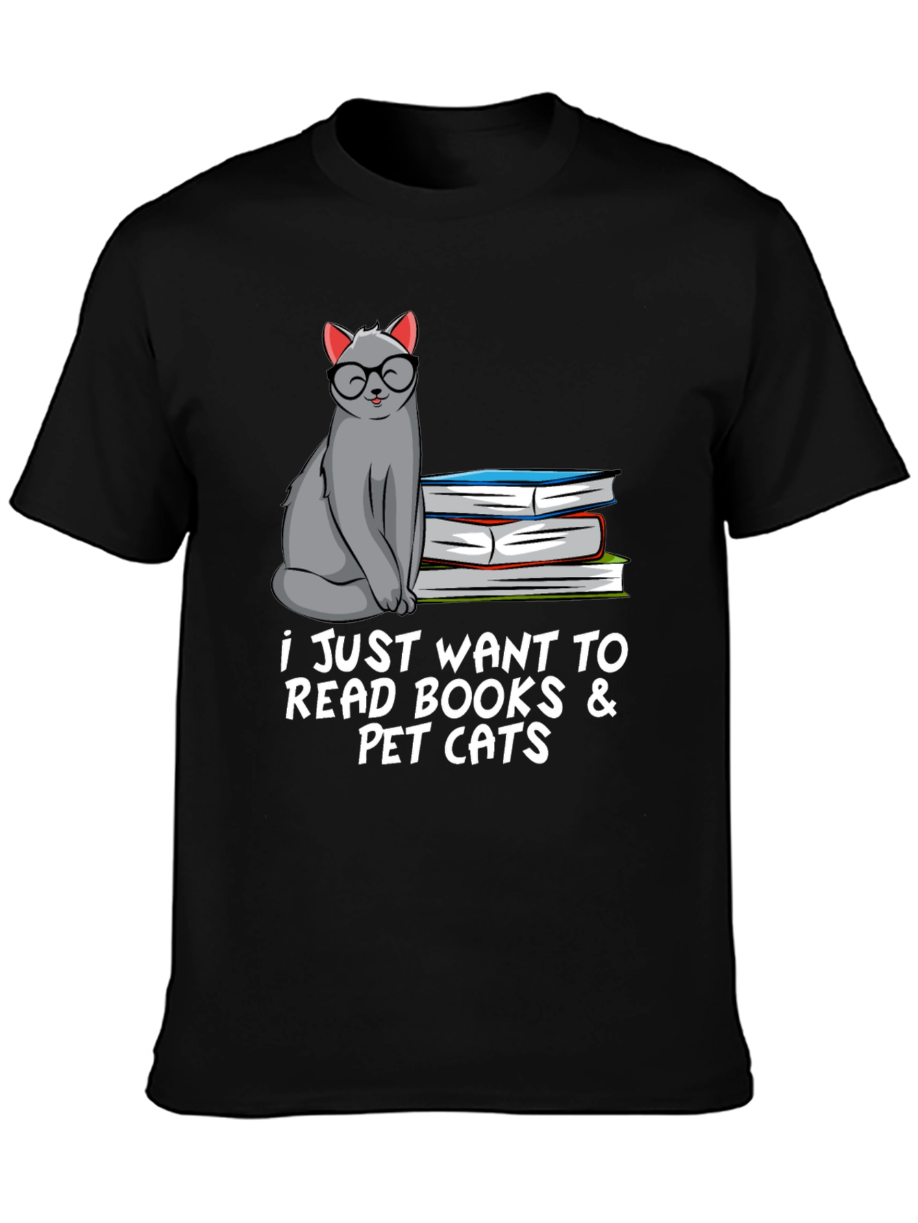 Black Bookish Cat Lover T-Shirt: Read Books & Pet Cats view 3