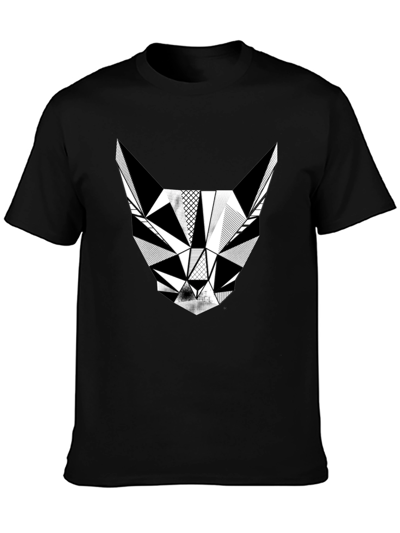 Black Geometric Cat T-Shirt - Modern Graphic Tee view 3