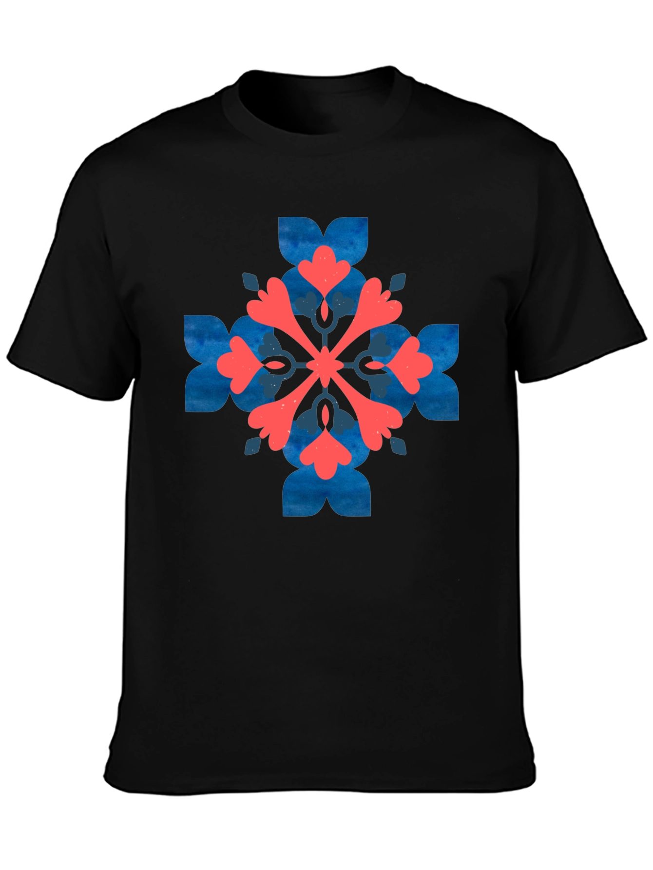 Black Stylish Black Tee with Geometric Floral Design view 3