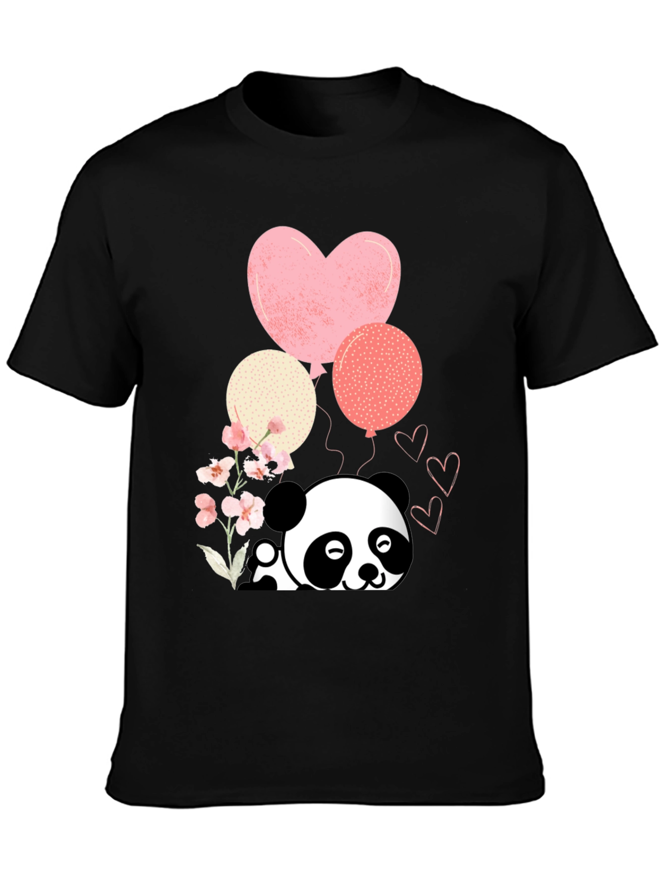 Black Cute Panda & Balloons Graphic Tee view 3