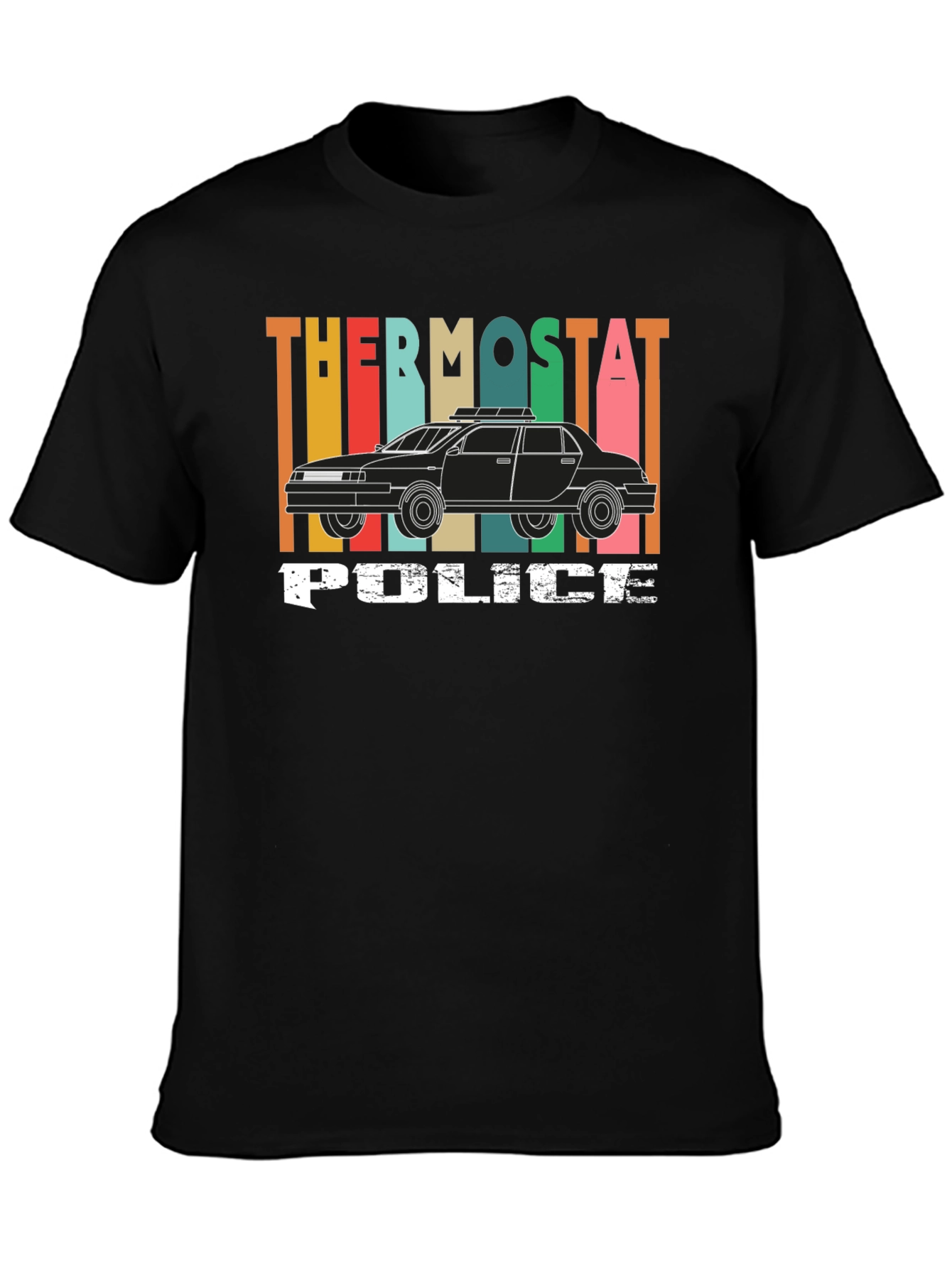Black Thermostat Police Graphic T-Shirt - Retro Style view 3