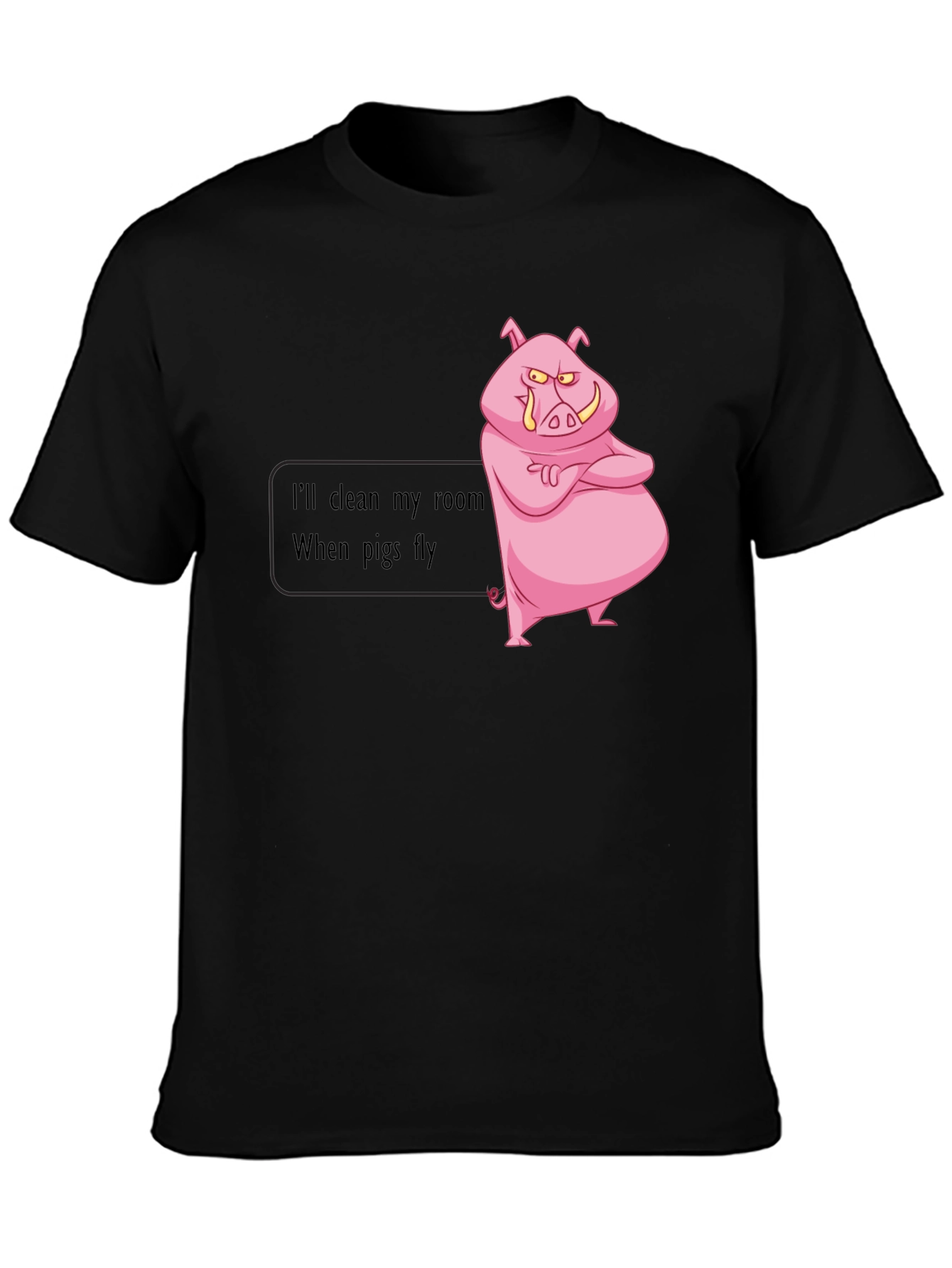 Black Funny "When Pigs Fly" Graphic Tee view 3