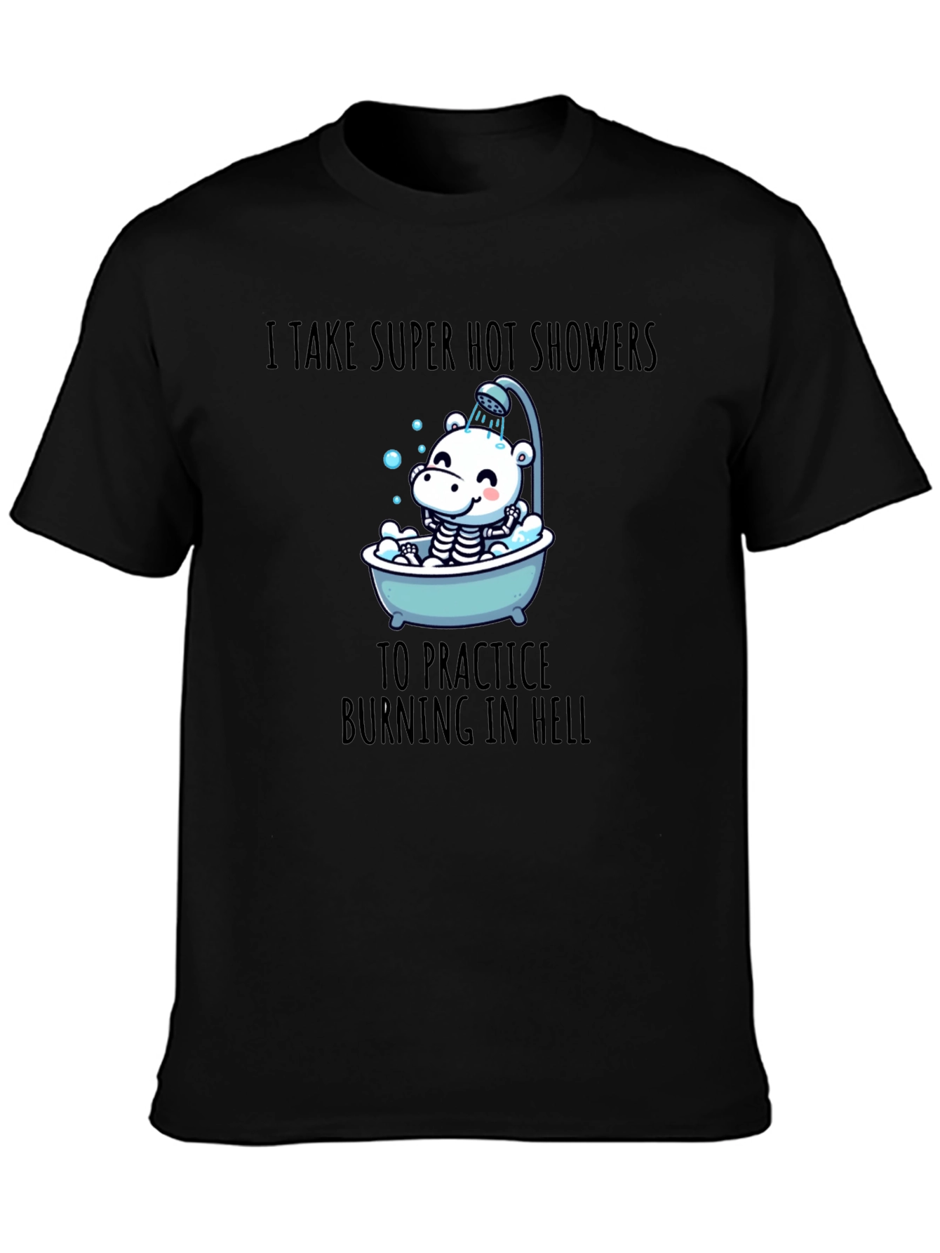 Black Funny 'Burning in Hell' Shower T-Shirt view 3