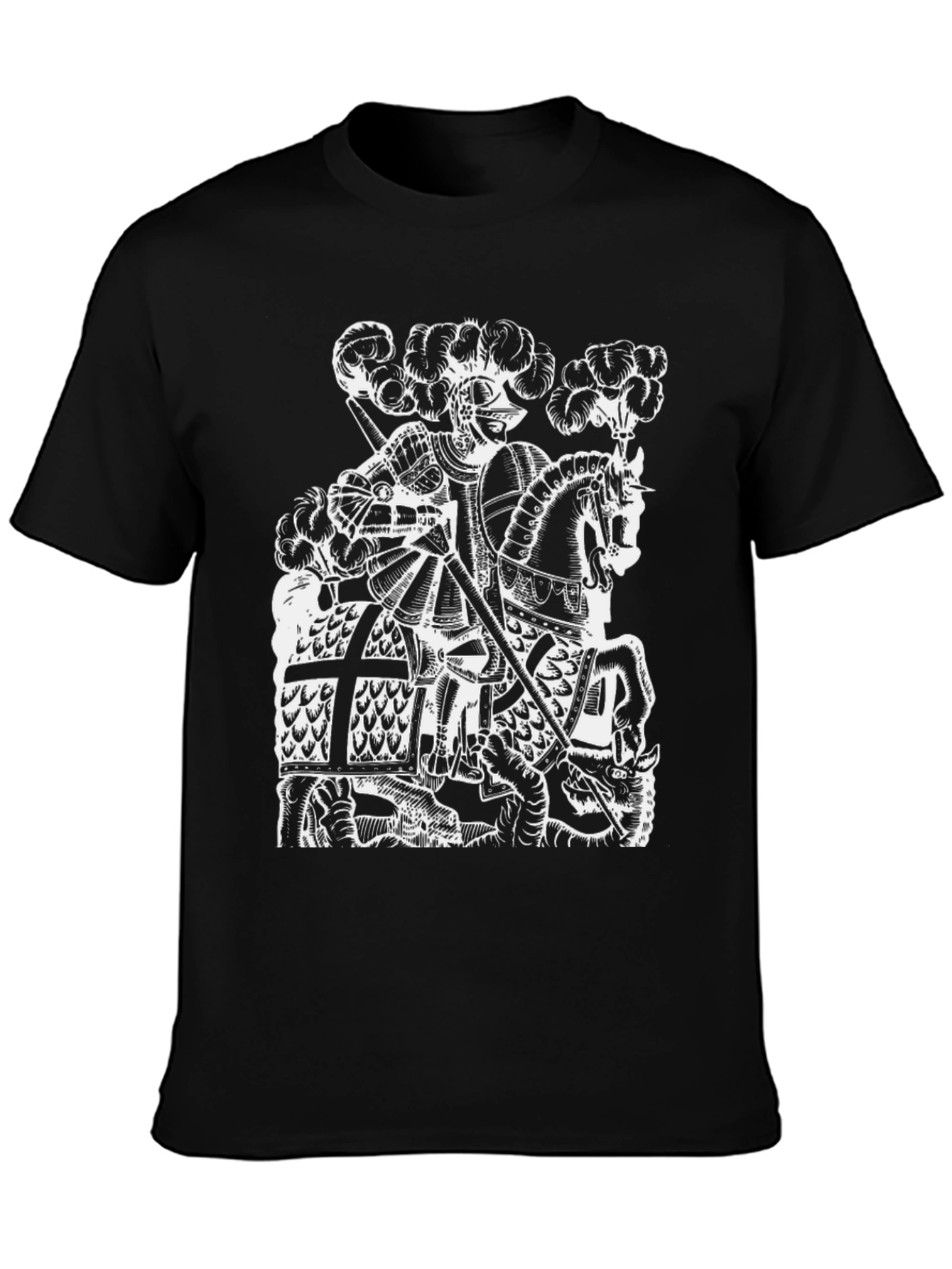 Black Medieval Knight Dragon Slayer Graphic Tee view 3