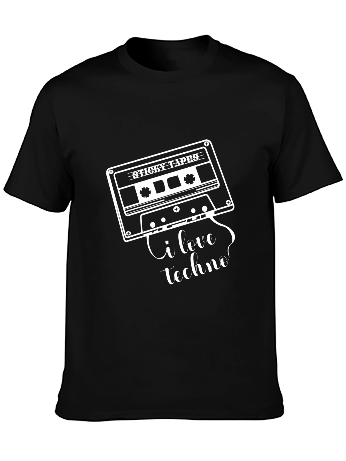 Black I Love Techno Cassette Tape Graphic T-Shirt view 3