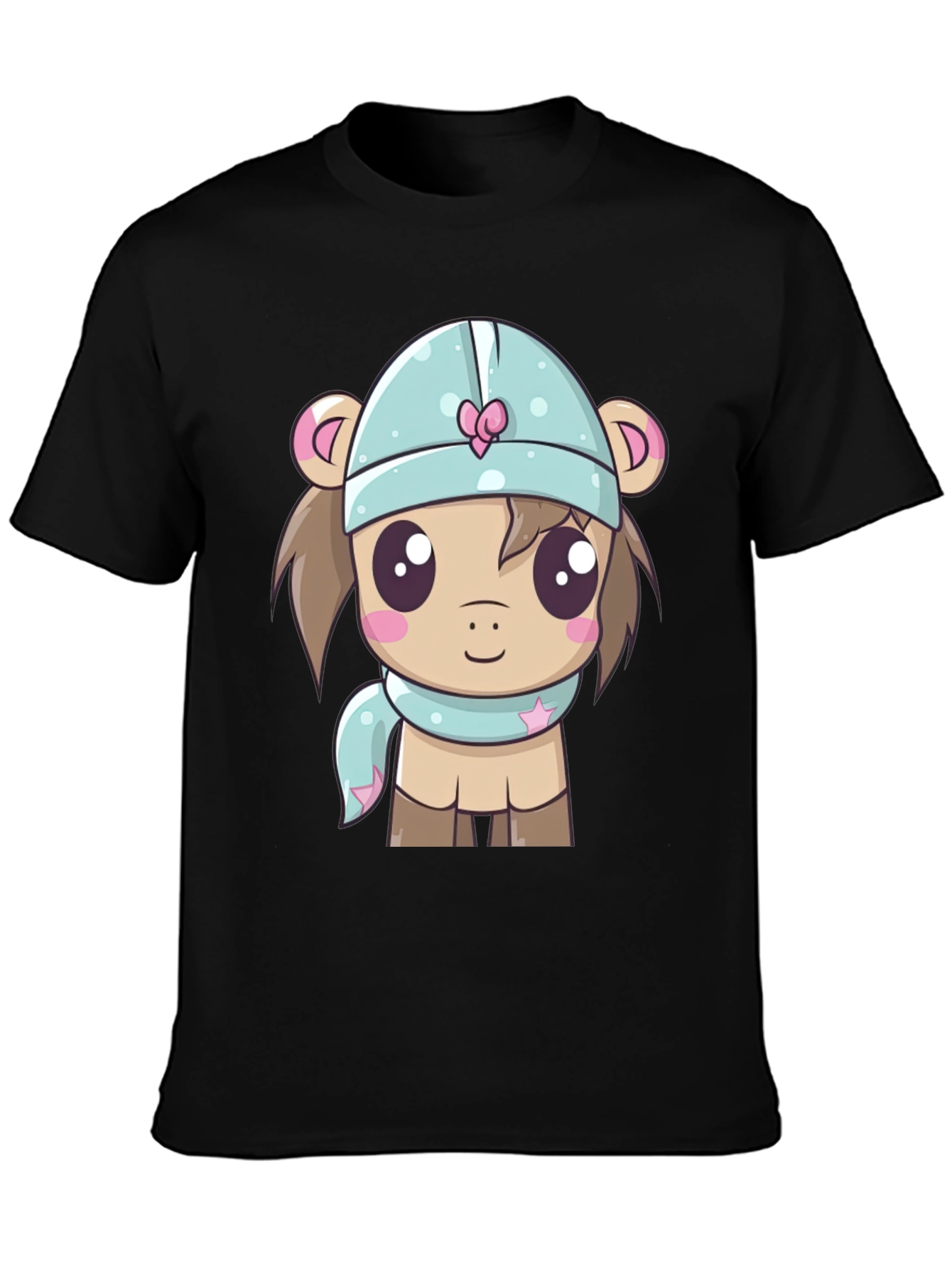 Black Cute Cartoon Animal Black T-Shirt view 3