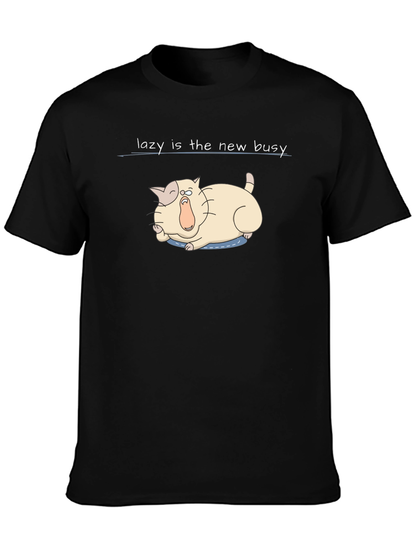 Black Lazy is the New Busy Tee - Funny Cat Graphic T-Shirt view 3
