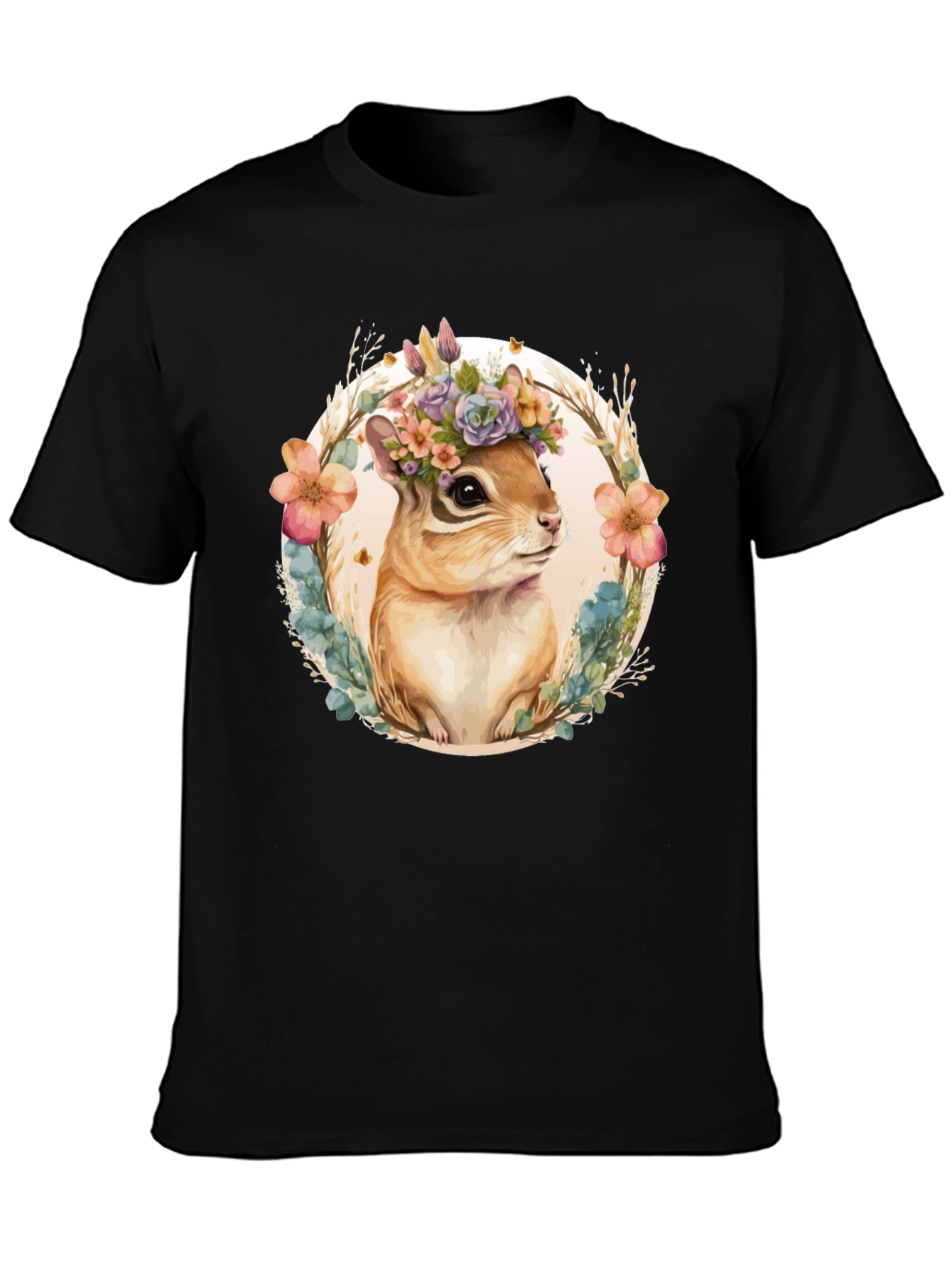Black Floral Chipmunk Graphic Tee view 3