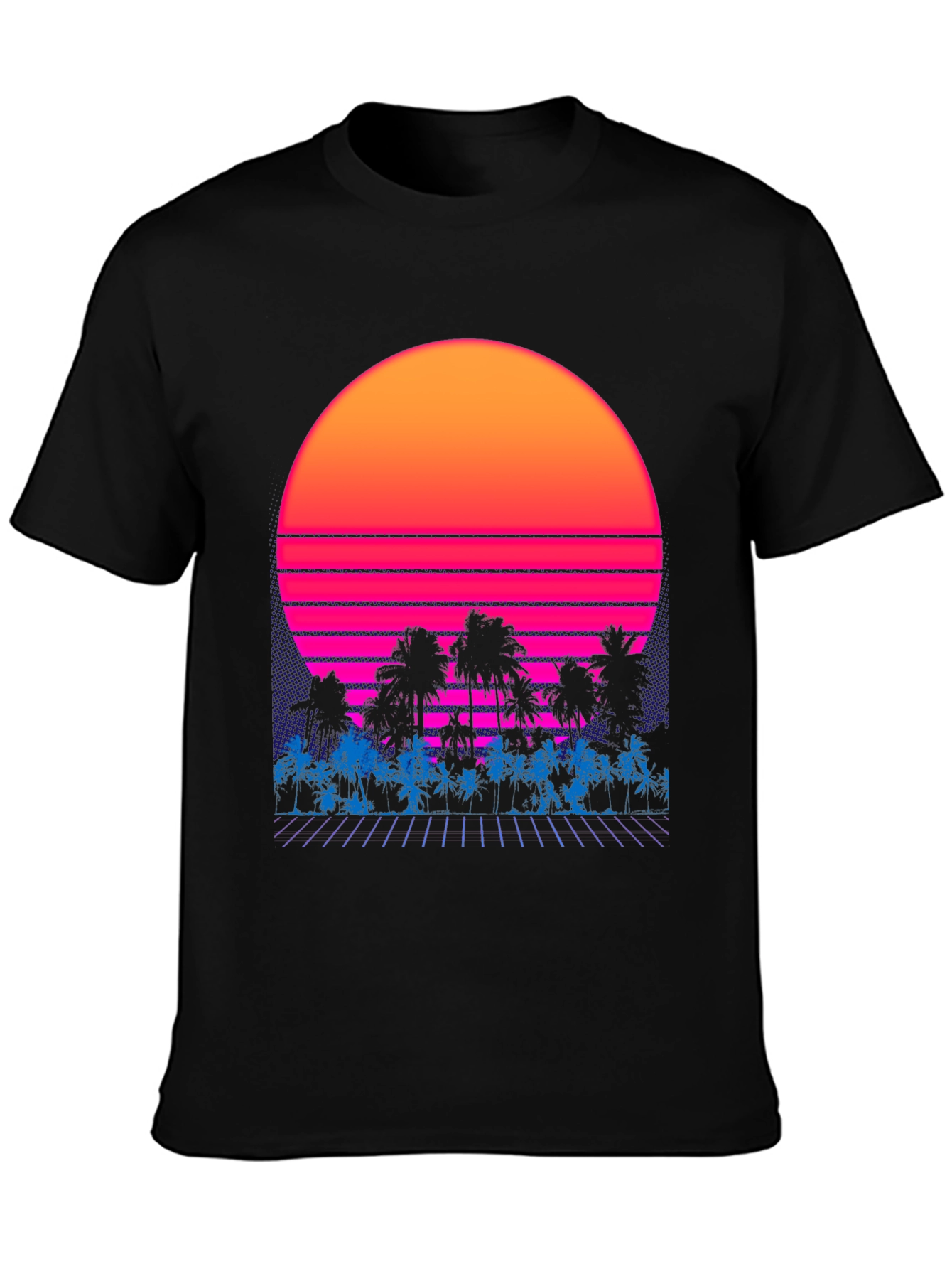 Black Retro Sunset Palm Tree Graphic Tee view 3