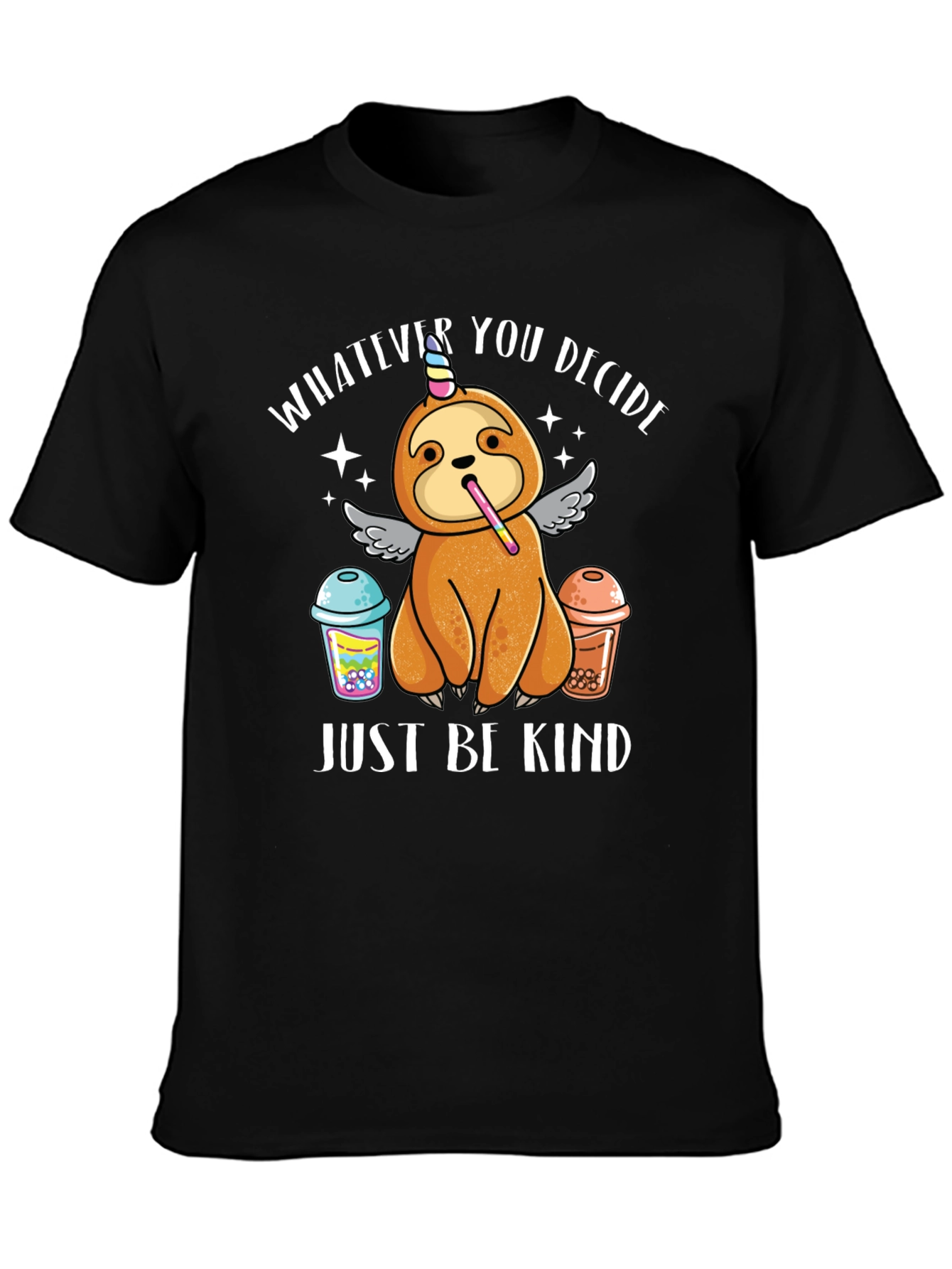 Black Sloth Unicorn Bubble Tea T-Shirt - Just Be Kind view 3
