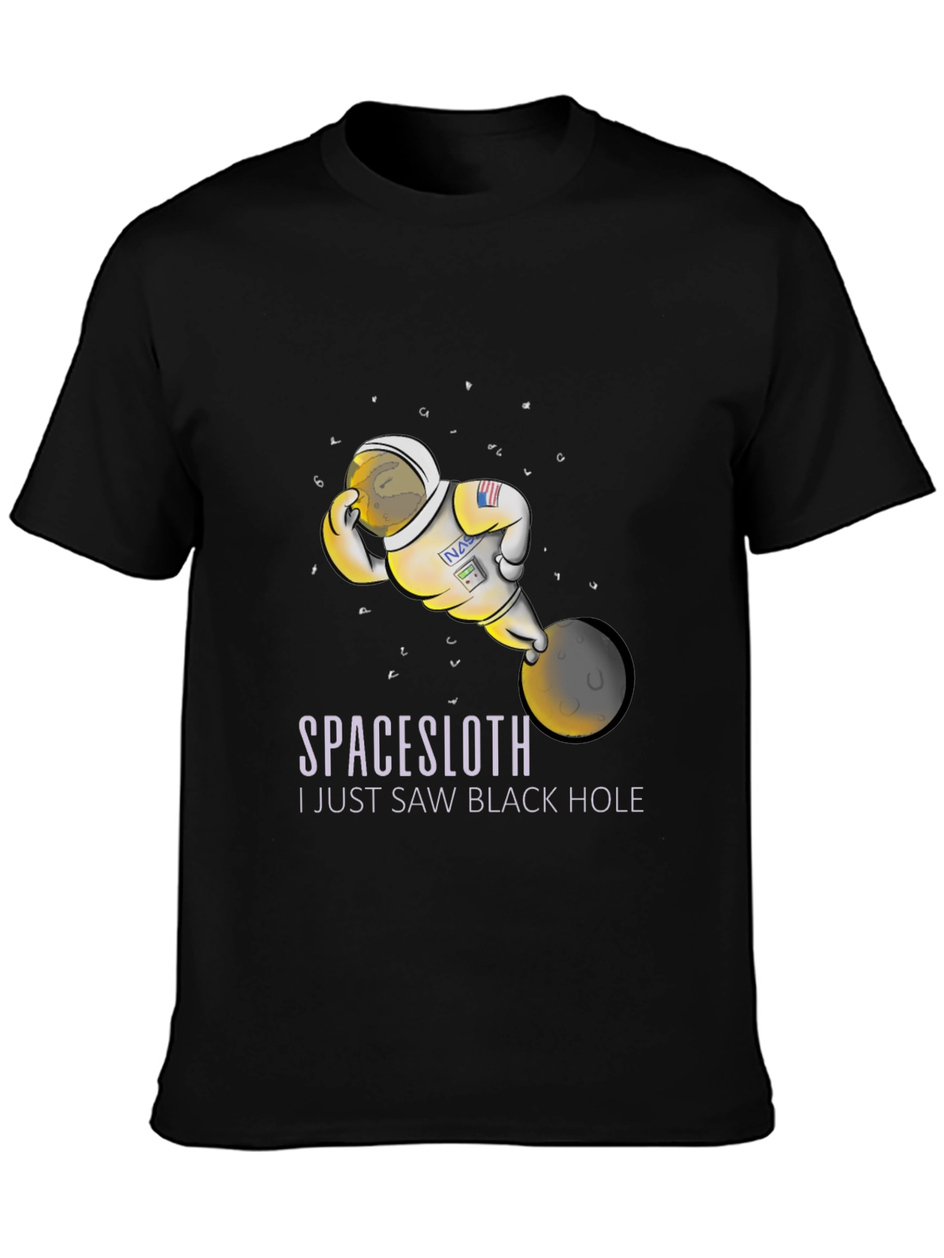 Black Space Sloth Astronaut T-Shirt - I Saw A Black Hole Funny Tee view 3