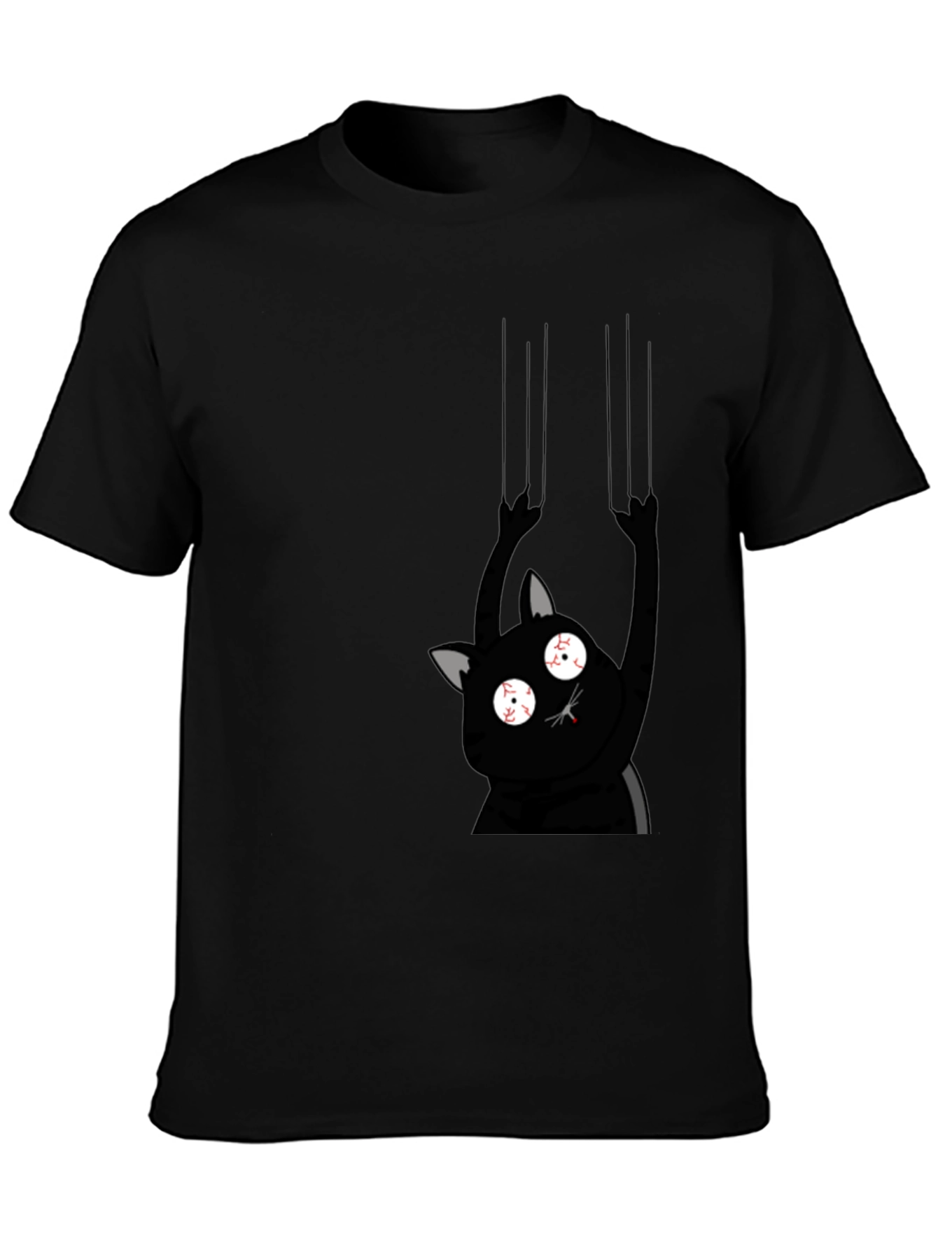 Black Crazy Cat Scratch Black T-Shirt view 3