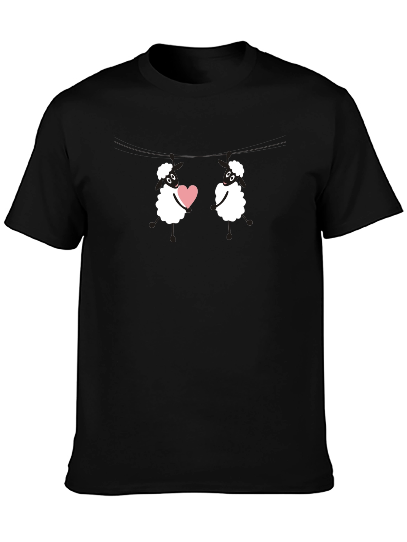 Black Cute Sheep Love T-Shirt - Black Cotton Blend view 3