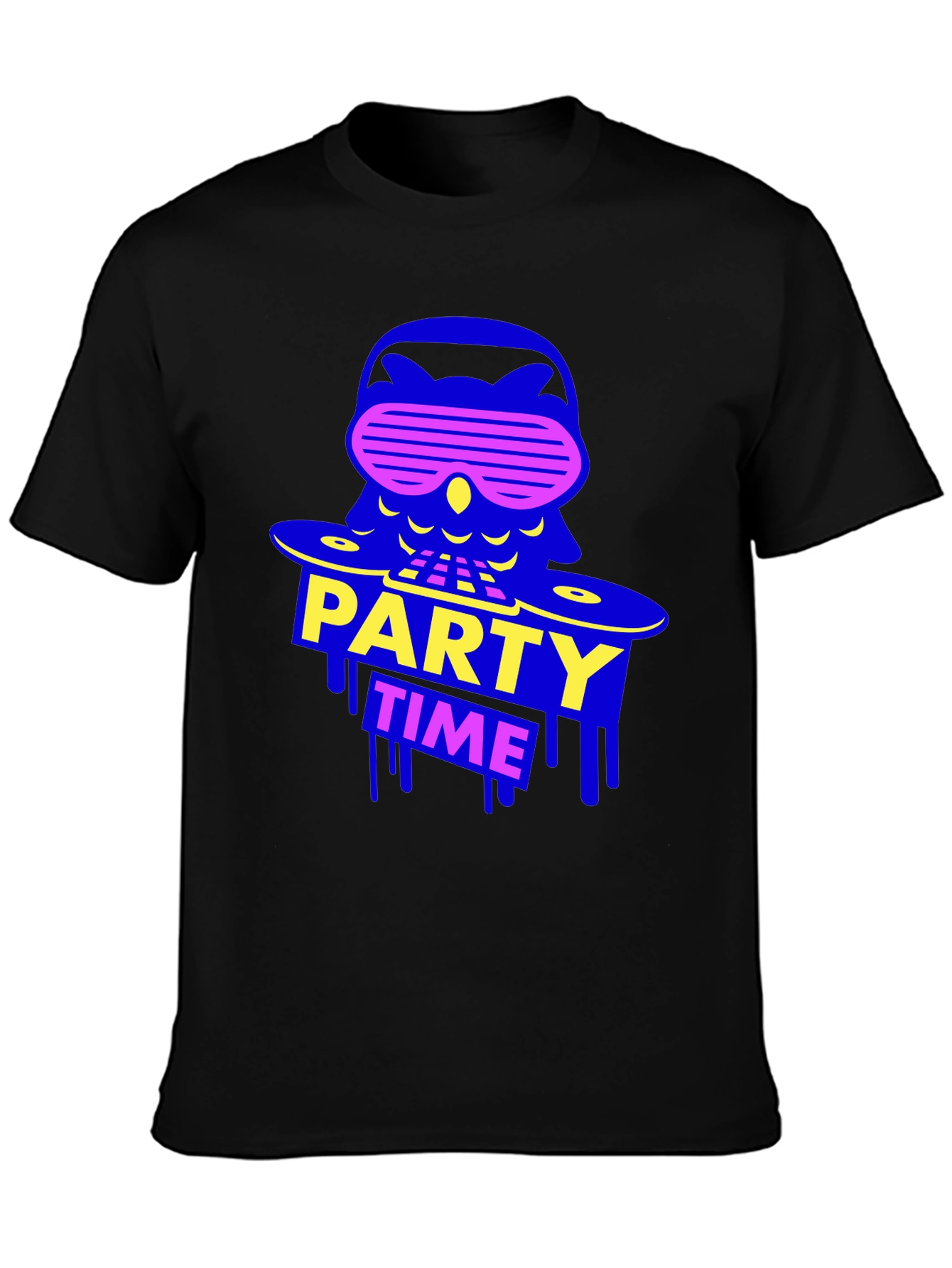 Black Party Time Owl Graphic Tee - Black Crew Neck view 3