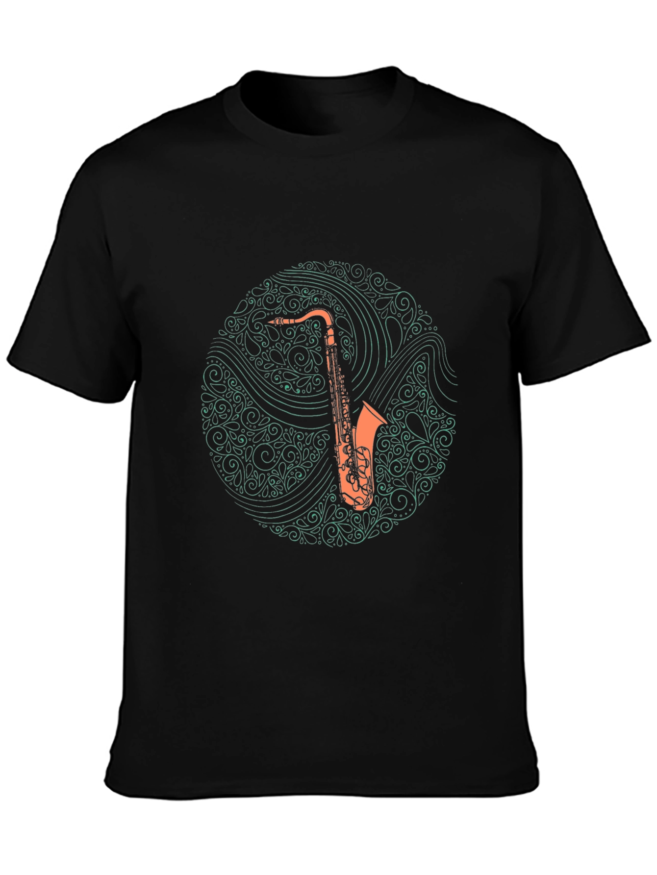 Black Saxophone Art Black T-Shirt for Music Lovers view 3