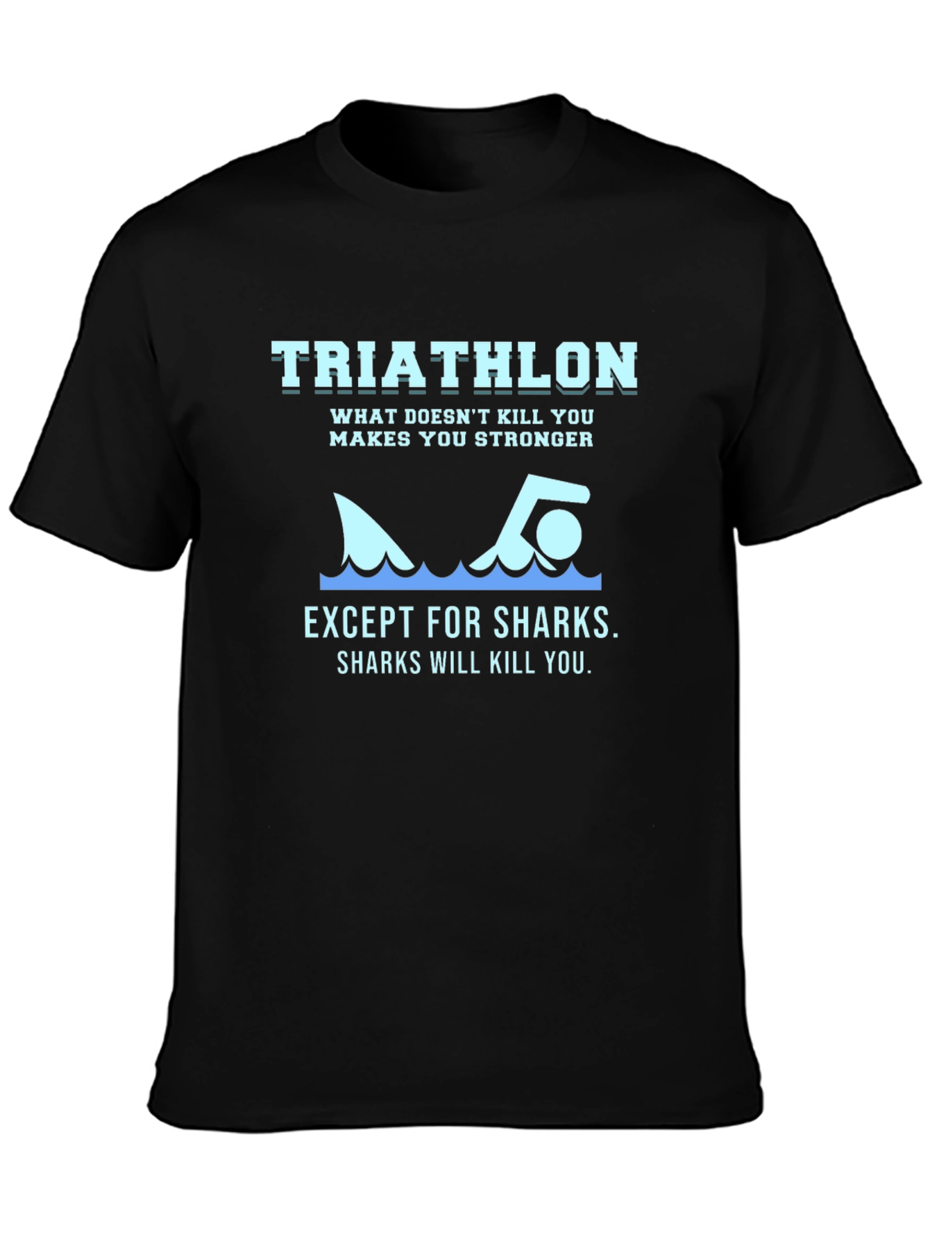 Black Triathlon Shark T-Shirt - Funny Workout Tee view 3