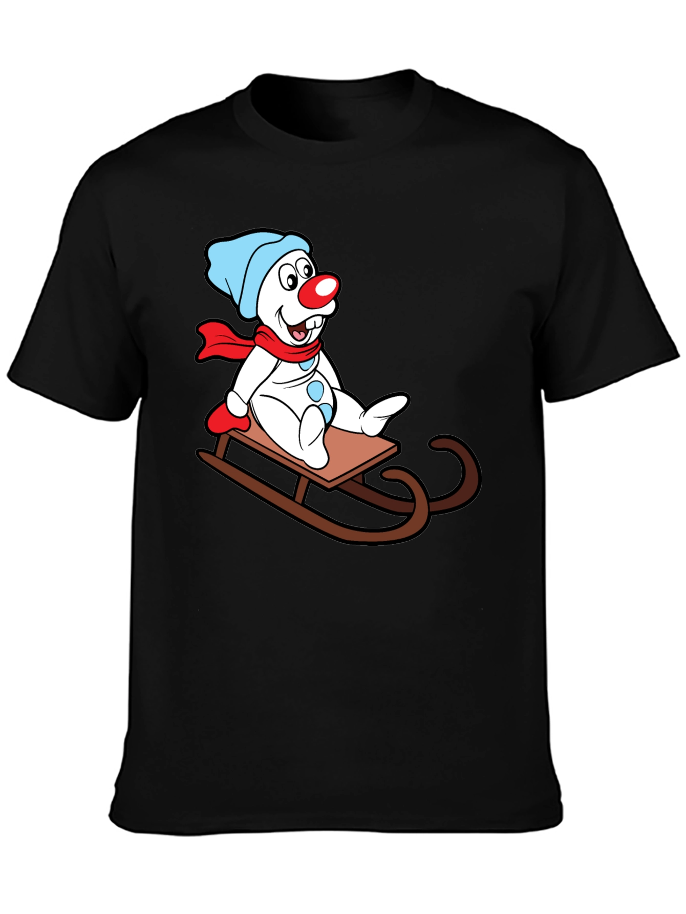 Black Snowman Sledding Graphic T-Shirt view 3