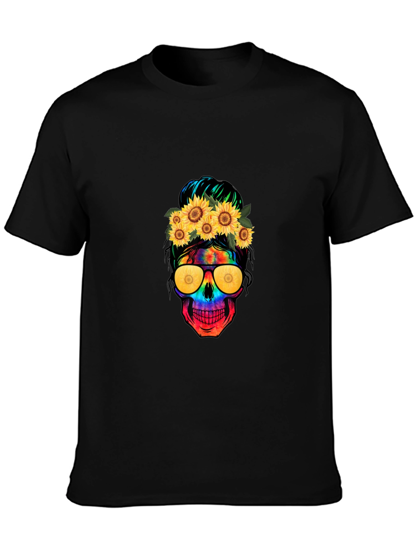 Skull with Sunflowers Graphic Tee - 3