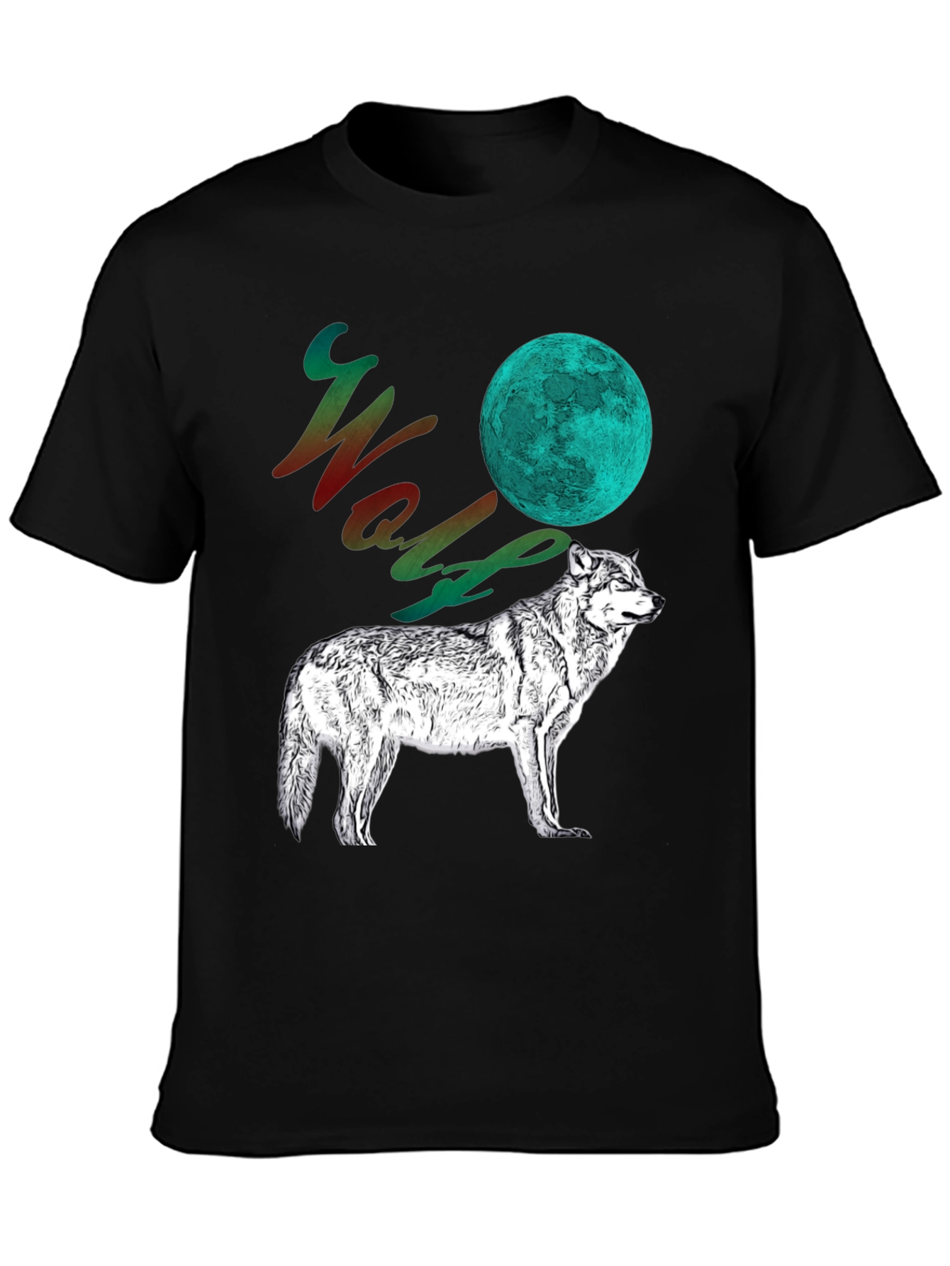 Black Wolf Moon Graphic Tee - Men's Black T-Shirt view 3